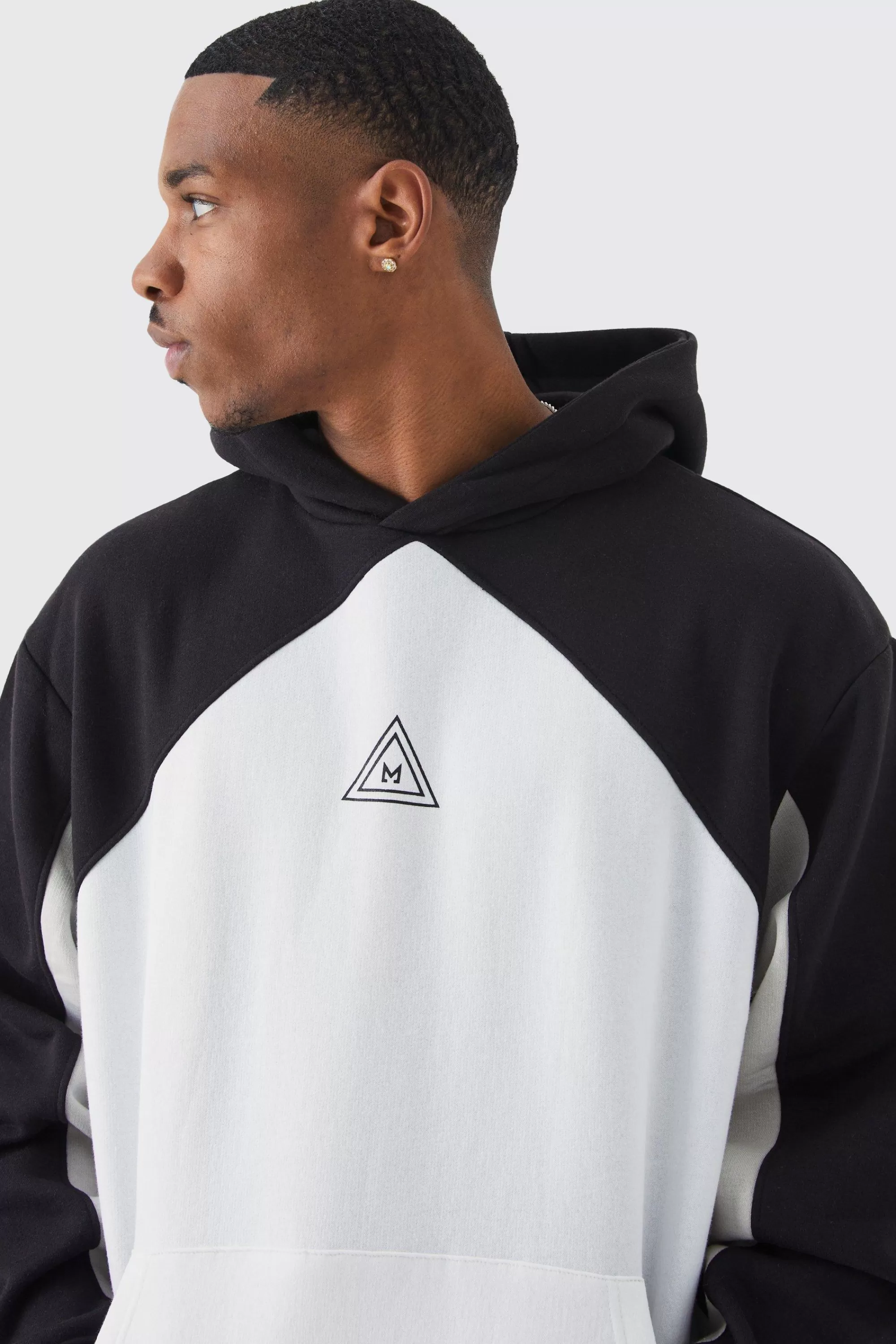 boohooMAN Oversized Branded Colour Block Hoodie | UK