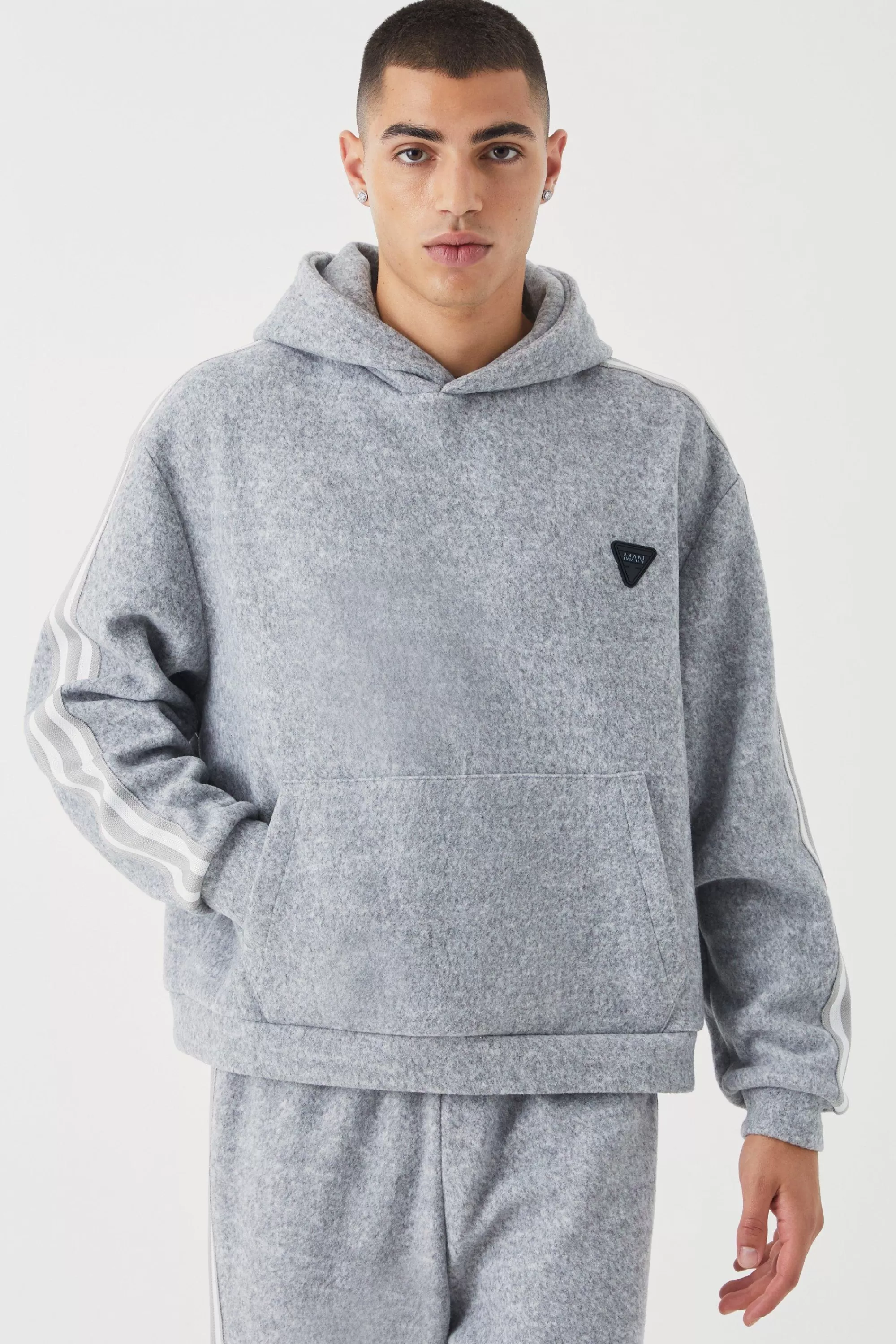 boohooMAN Oversized Brushed Heavyweight Taped Hoodie | UK