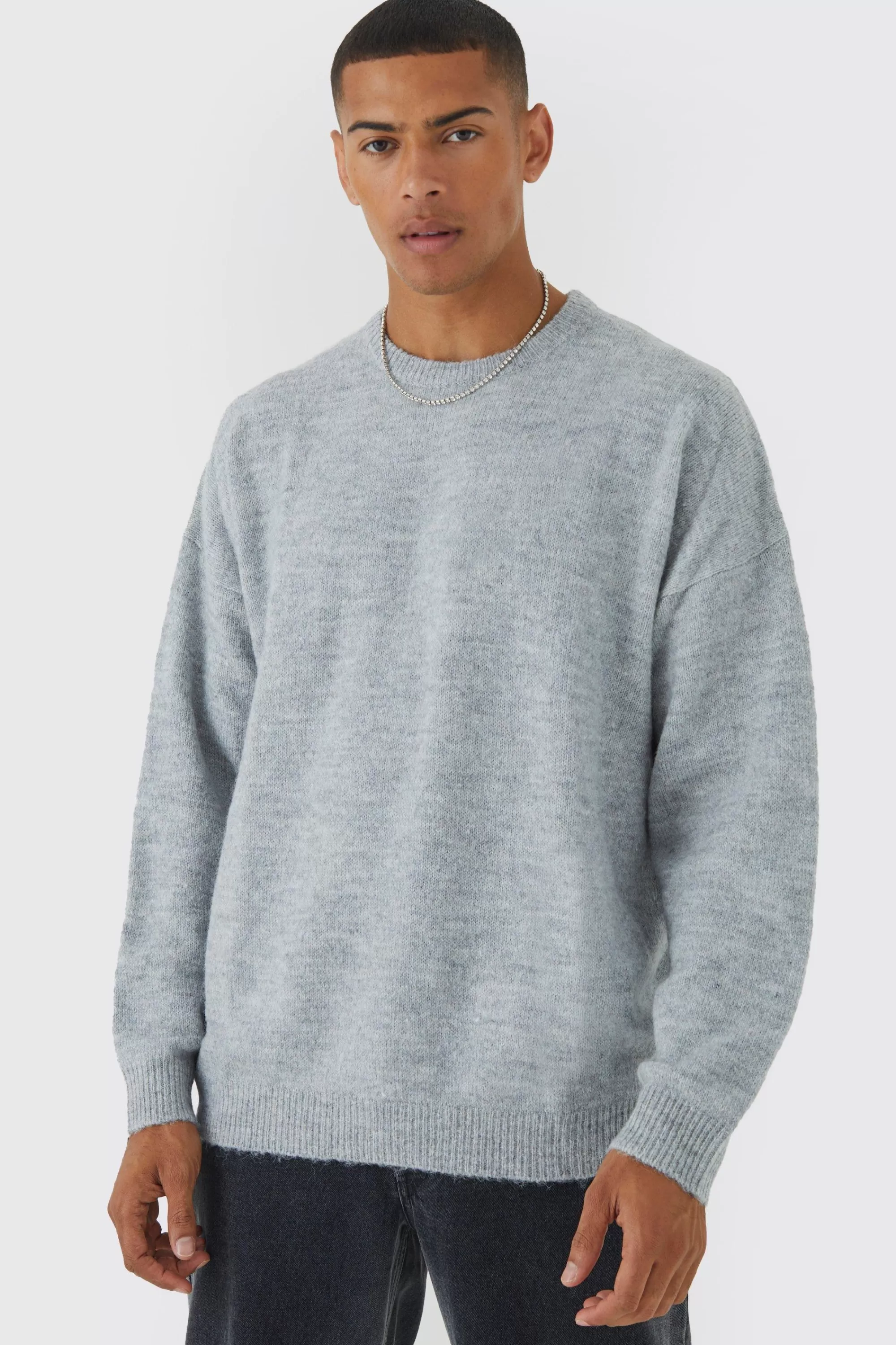 boohooMAN Oversized Brushed Yarn Crew Neck Jumper | UK