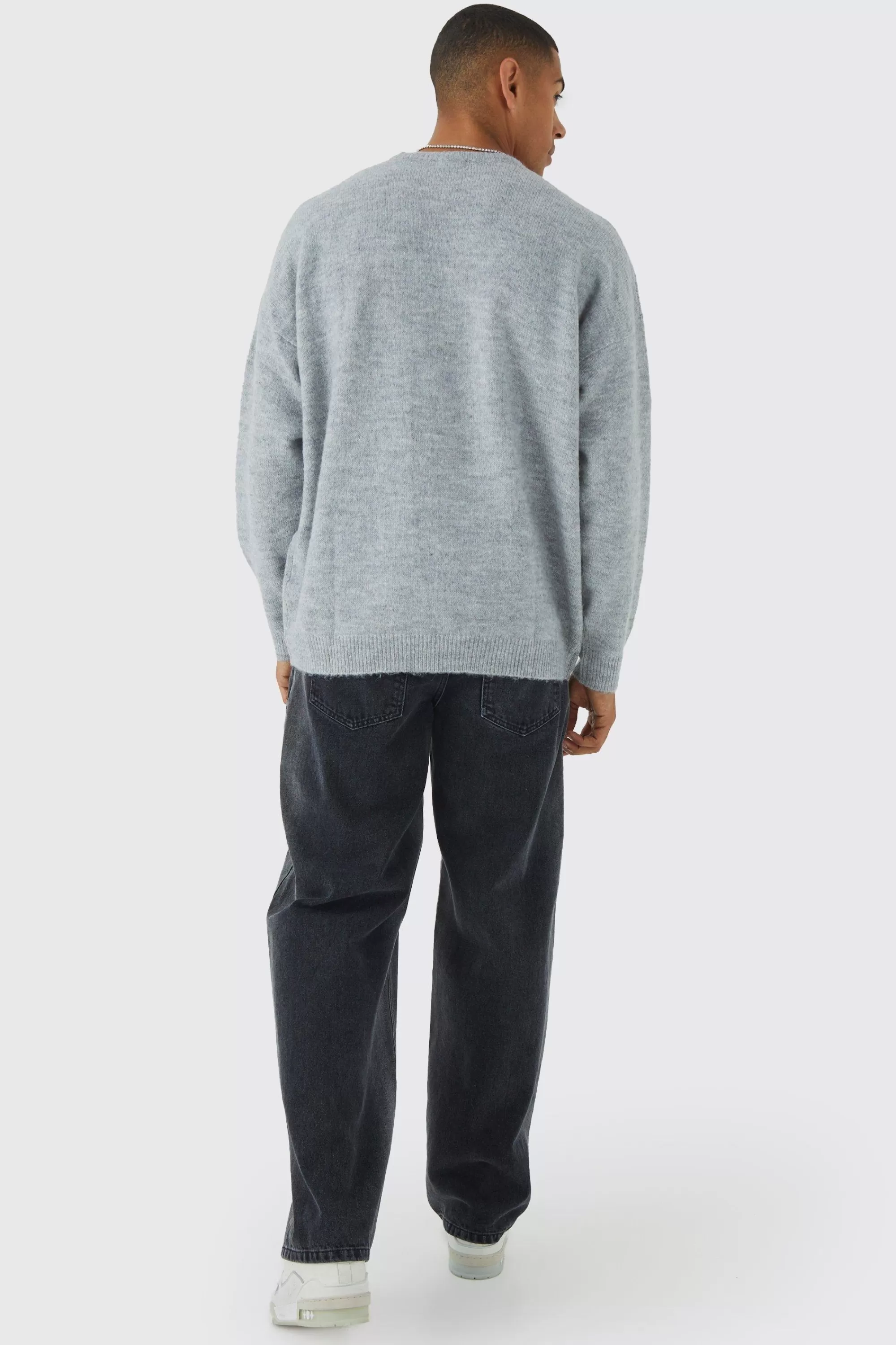 boohooMAN Oversized Brushed Yarn Crew Neck Jumper | UK