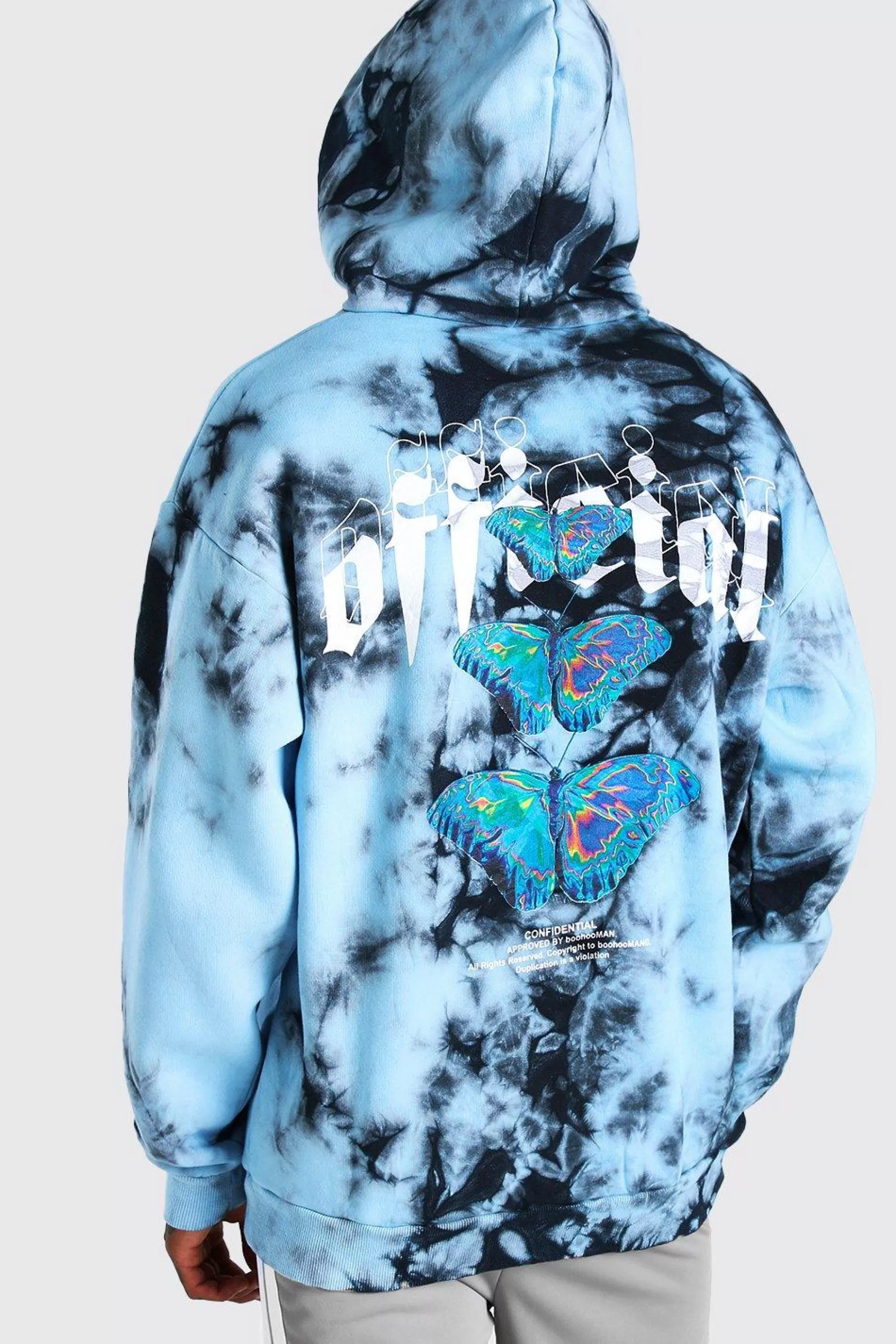 boohooMAN Oversized Butterfly Back Print Tie Dye Hoodie | UK