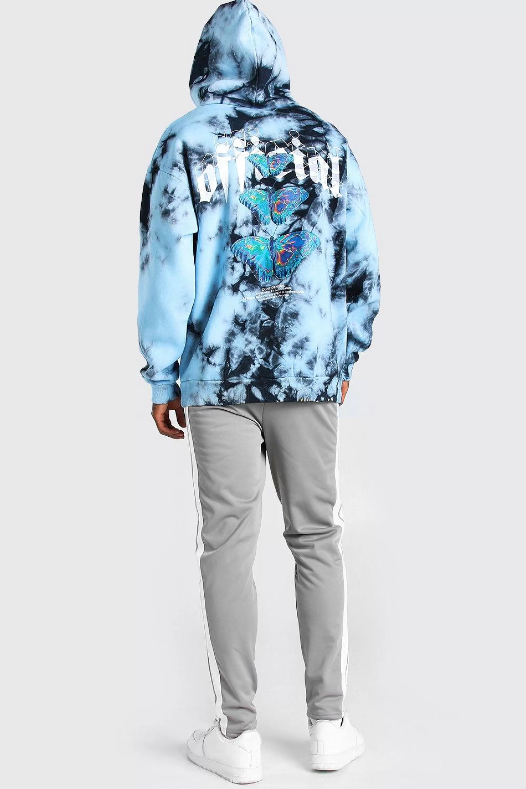 boohooMAN Oversized Butterfly Back Print Tie Dye Hoodie | UK