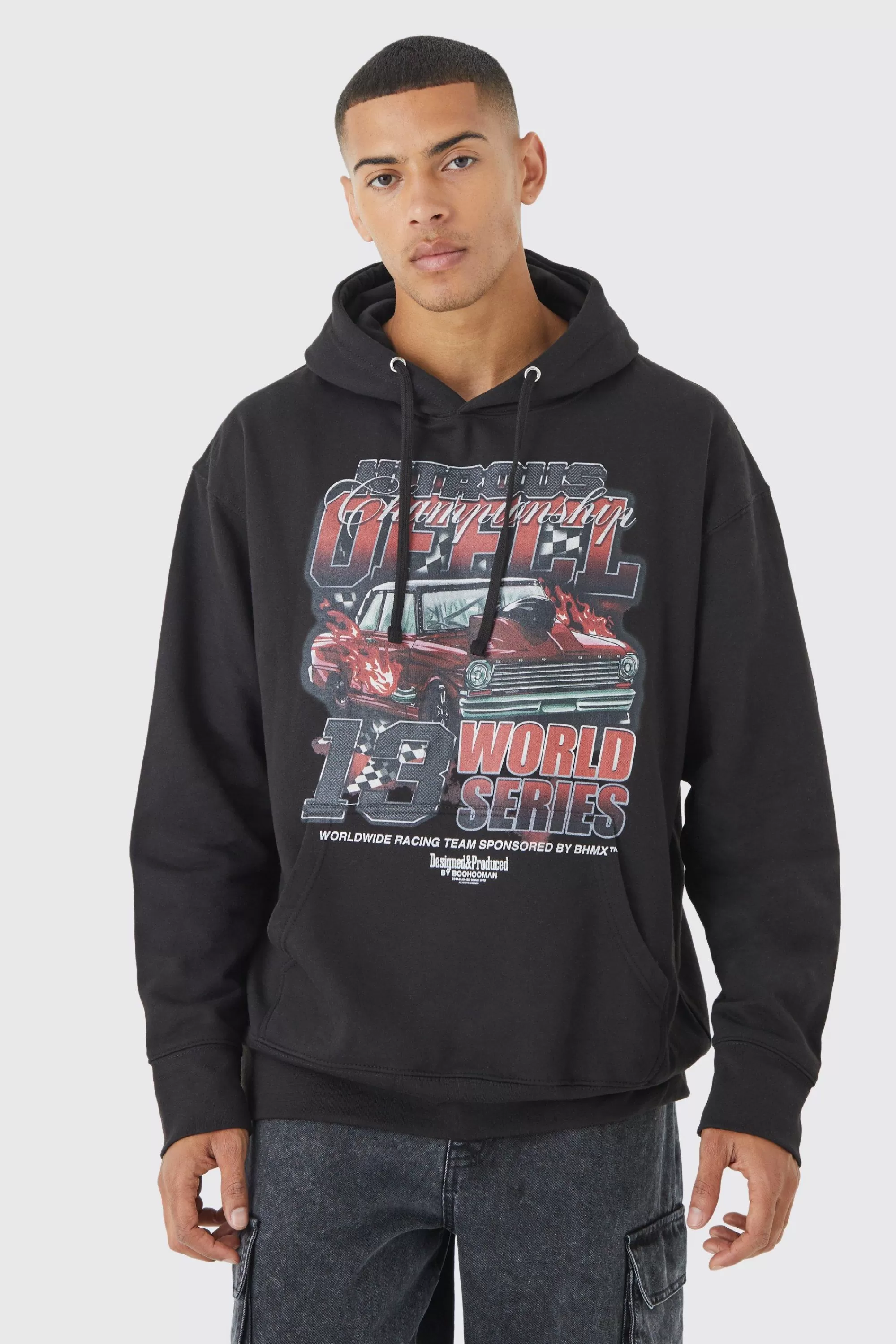 boohooMAN Oversized Car Graphic Hoodie | UK