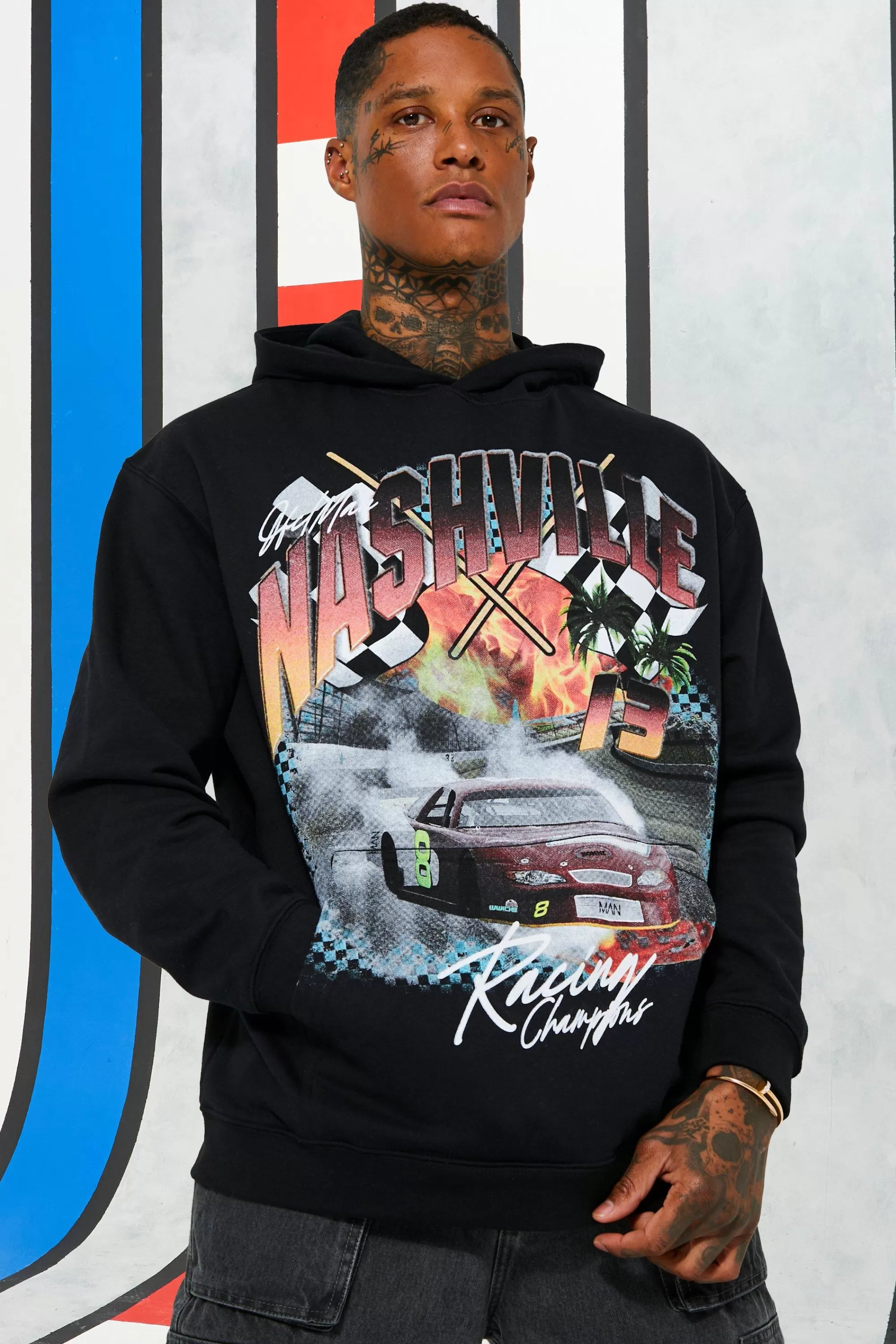 boohooMAN Oversized Car Graphic Hoodie | UK