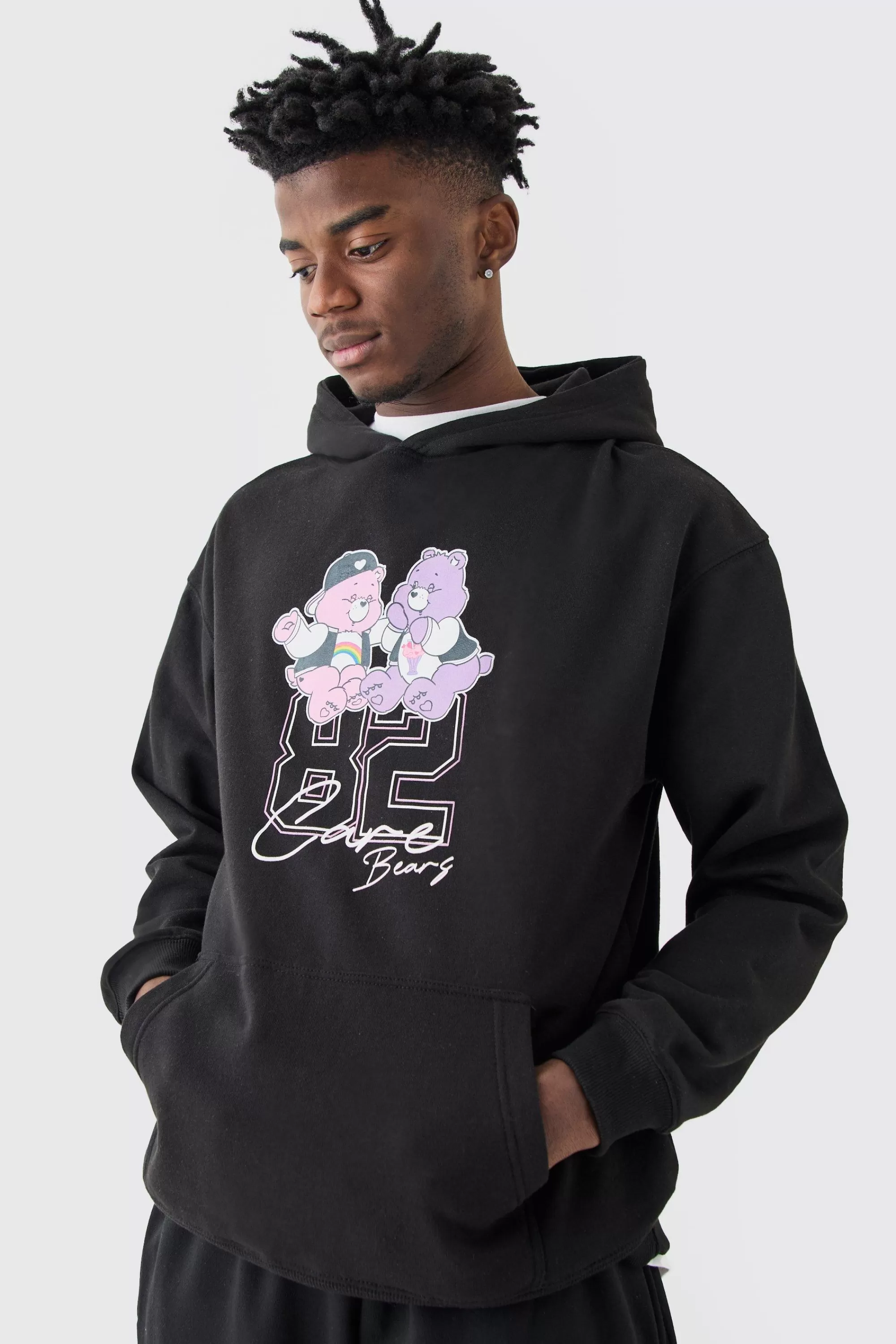 boohooMAN Oversized Care Bears Varsity License Hoodie | UK