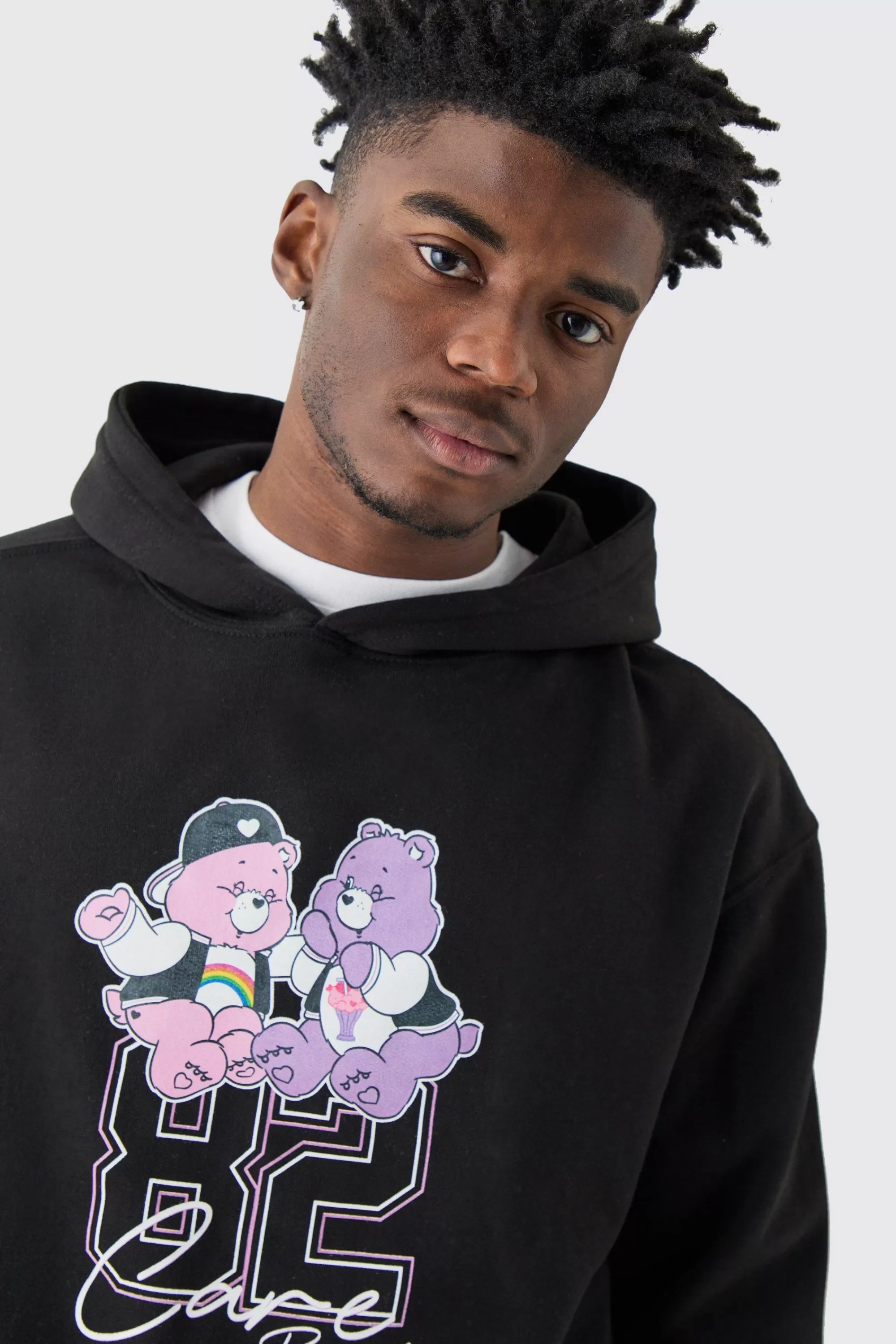 boohooMAN Oversized Care Bears Varsity License Hoodie | UK