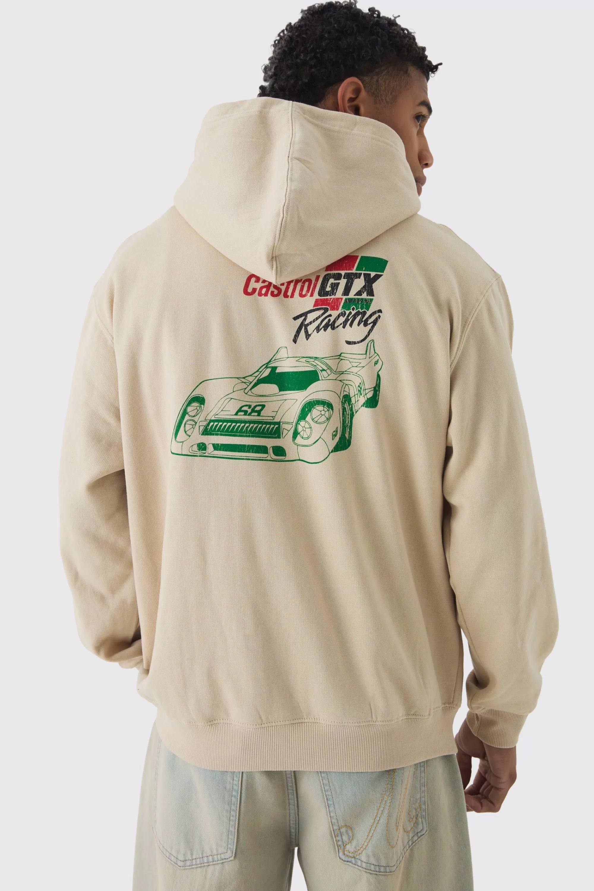 boohooMAN Oversized Castrol GTX Racing License Print Hoodie | UK