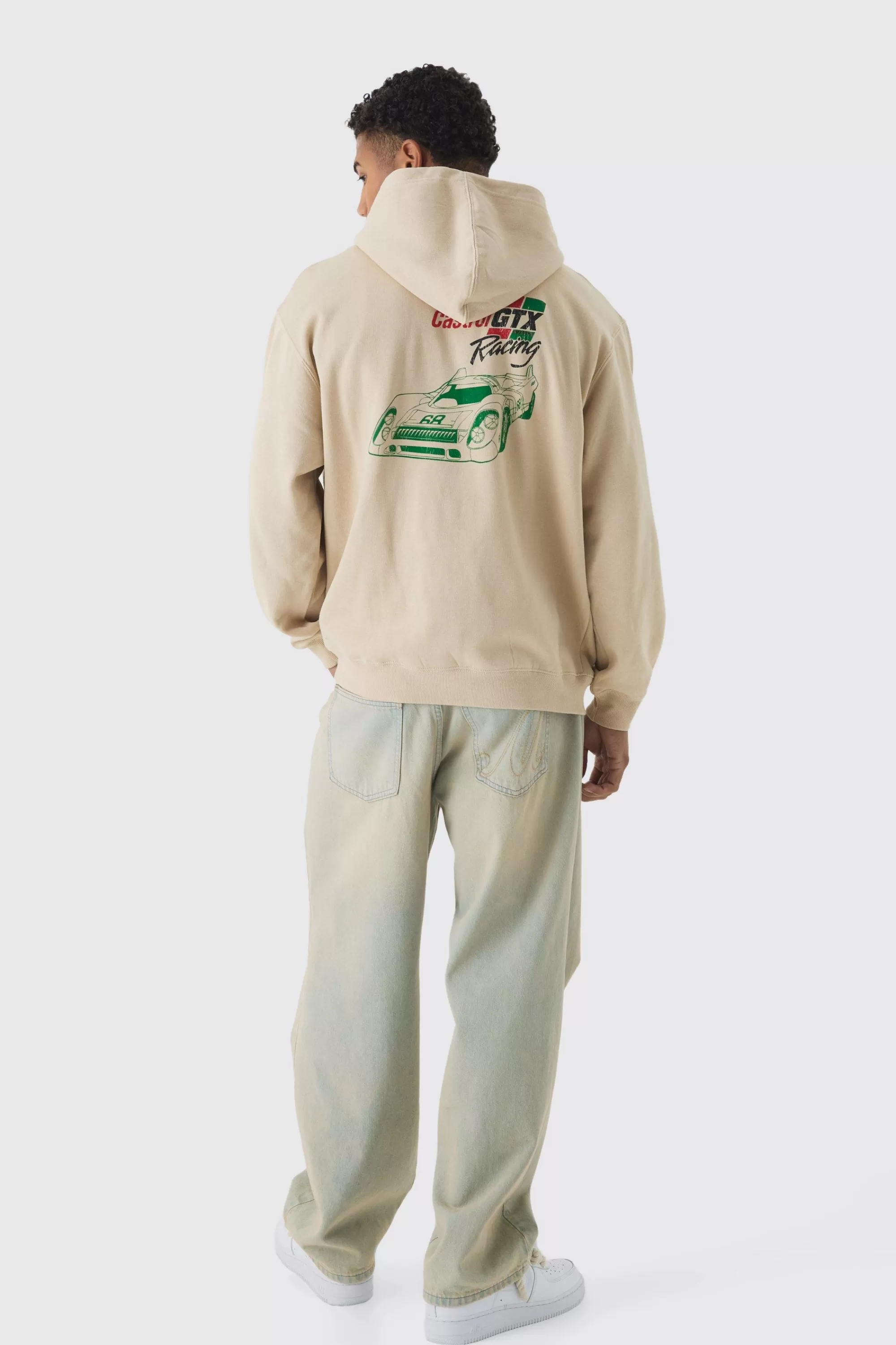 boohooMAN Oversized Castrol GTX Racing License Print Hoodie | UK