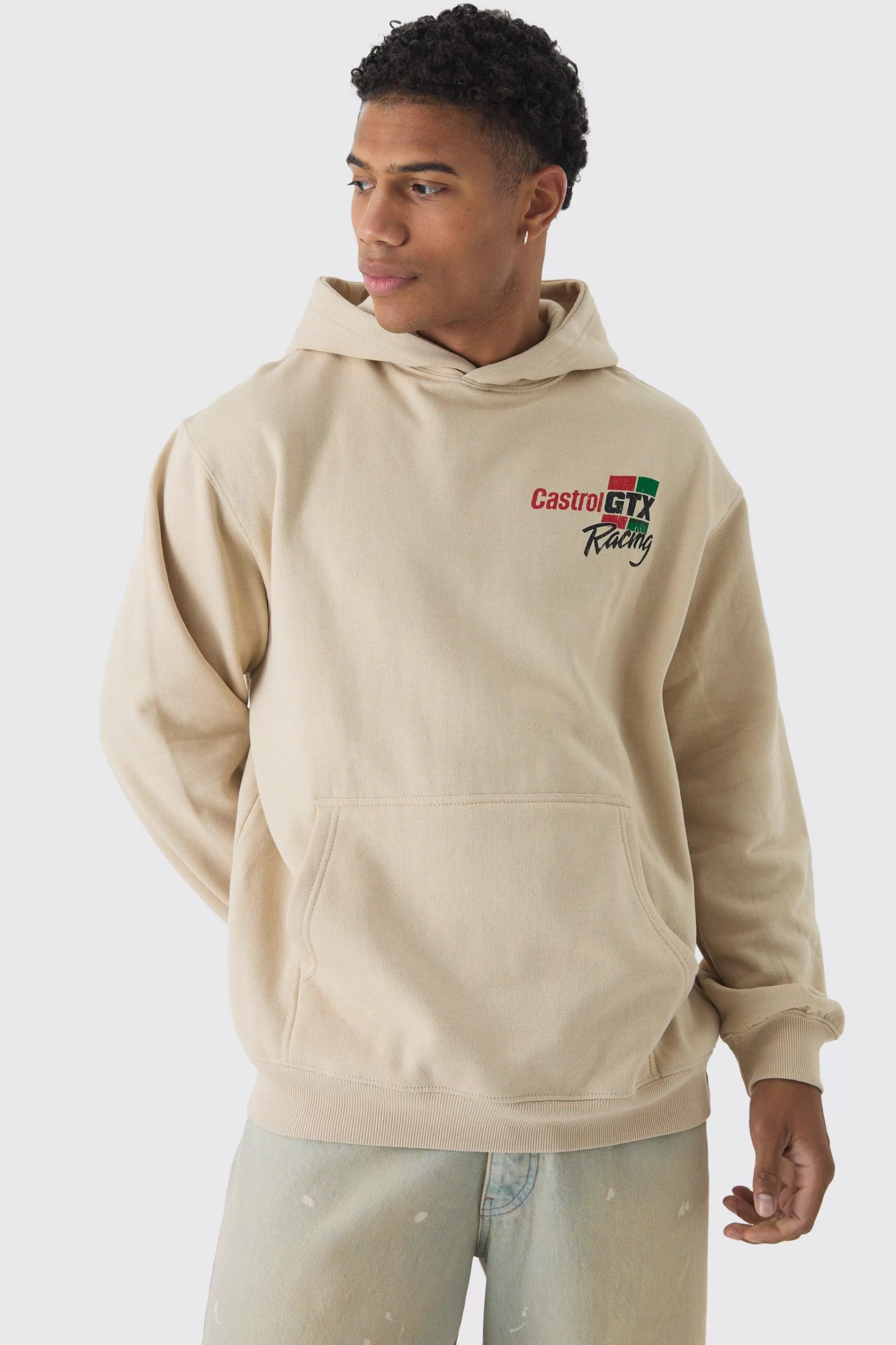 boohooMAN Oversized Castrol GTX Racing License Print Hoodie | UK
