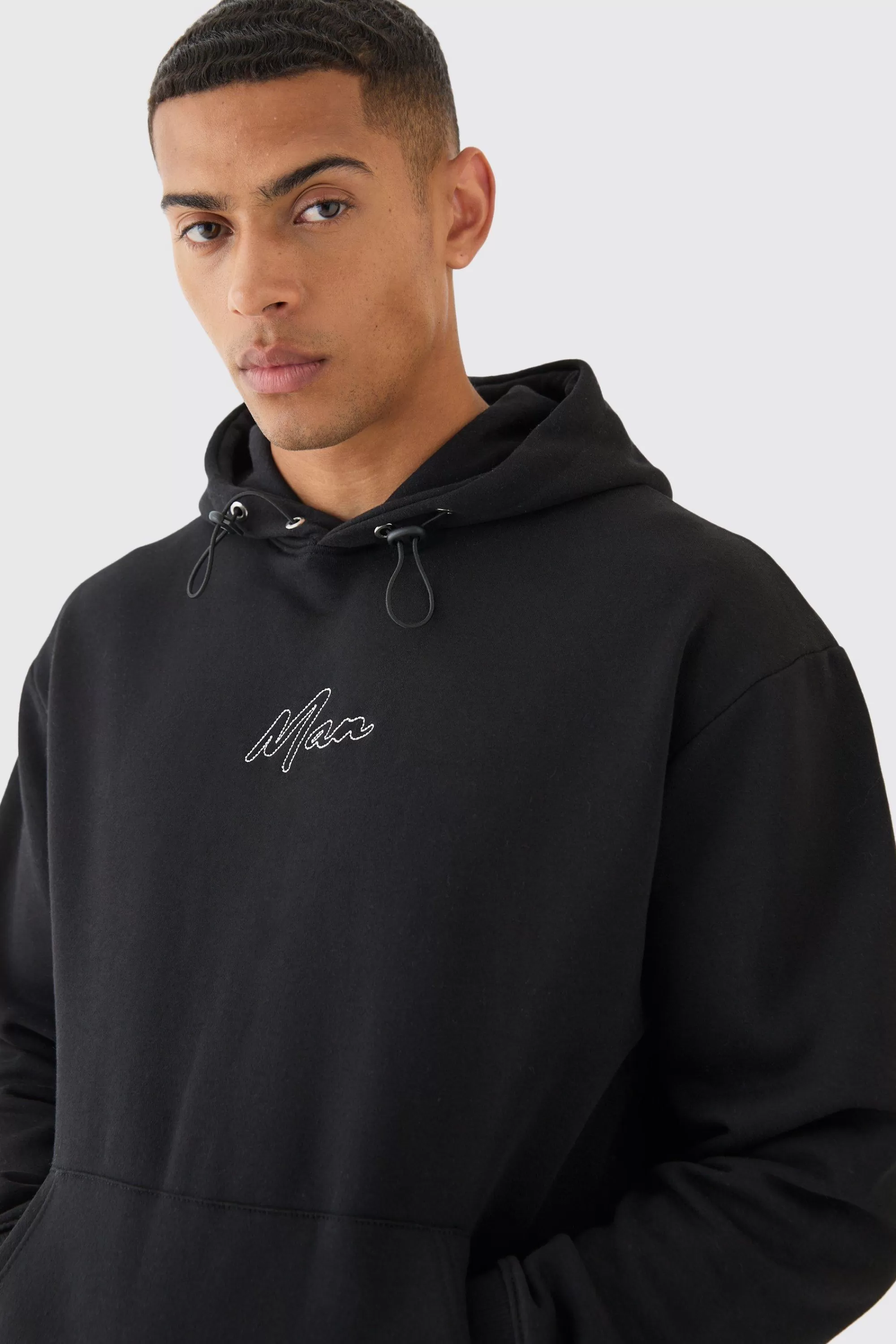 boohooMAN Oversized Chain Stitch Man Embroidered Hoodie | UK