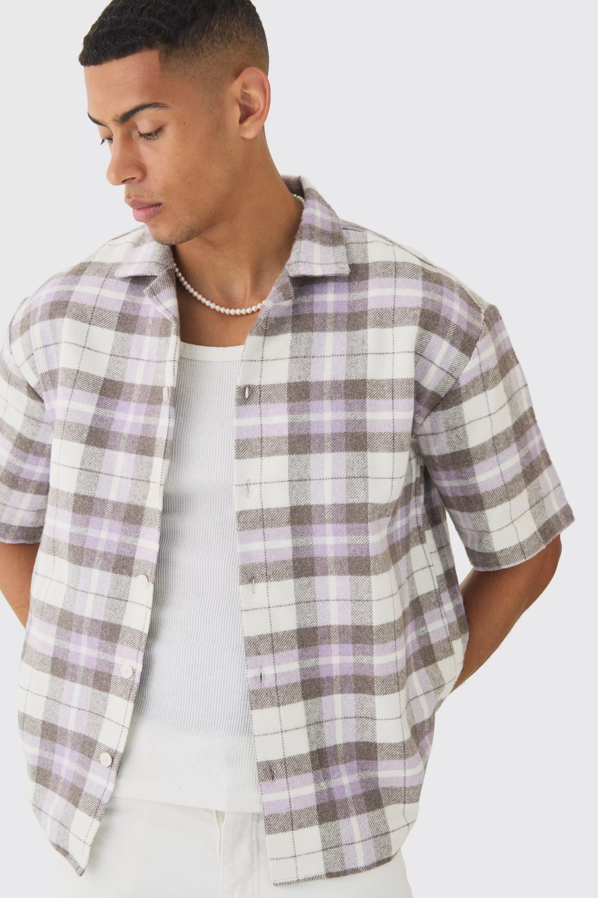 boohooMAN Oversized Check Revere Shirt | UK