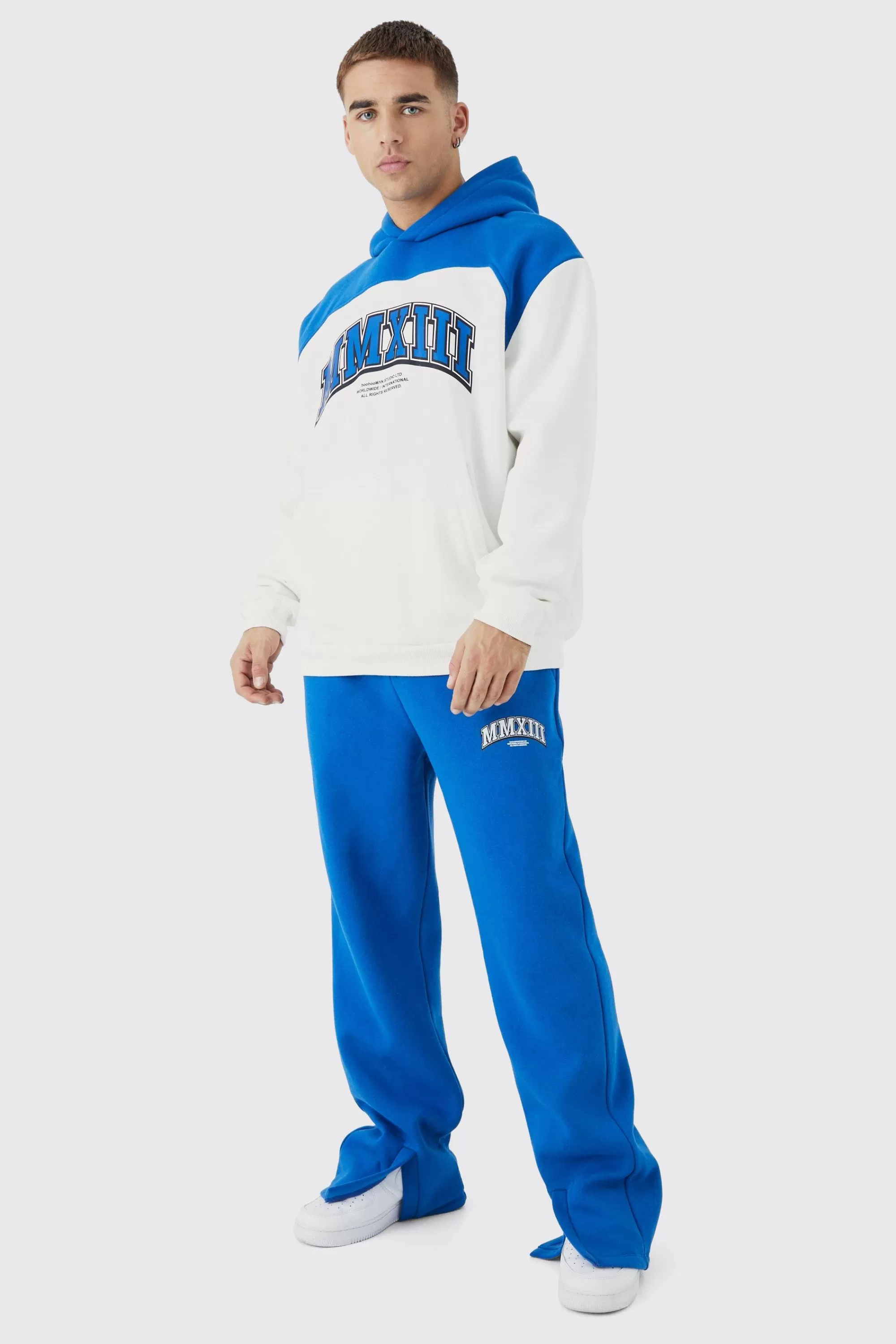 boohooMAN Oversized Colour Block Mmxiii Hooded Tracksuit | UK