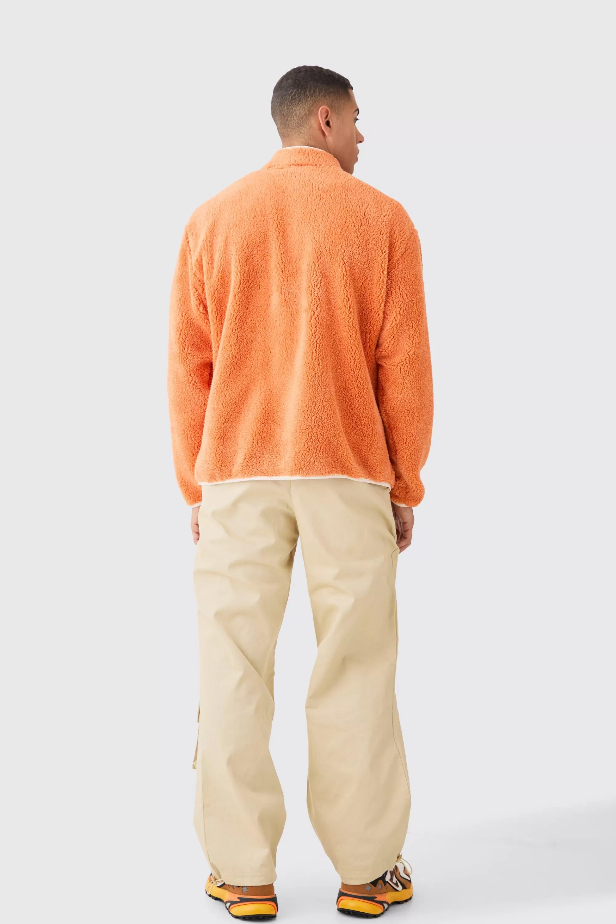 boohooMAN Oversized Contrast Borg Jacket | UK