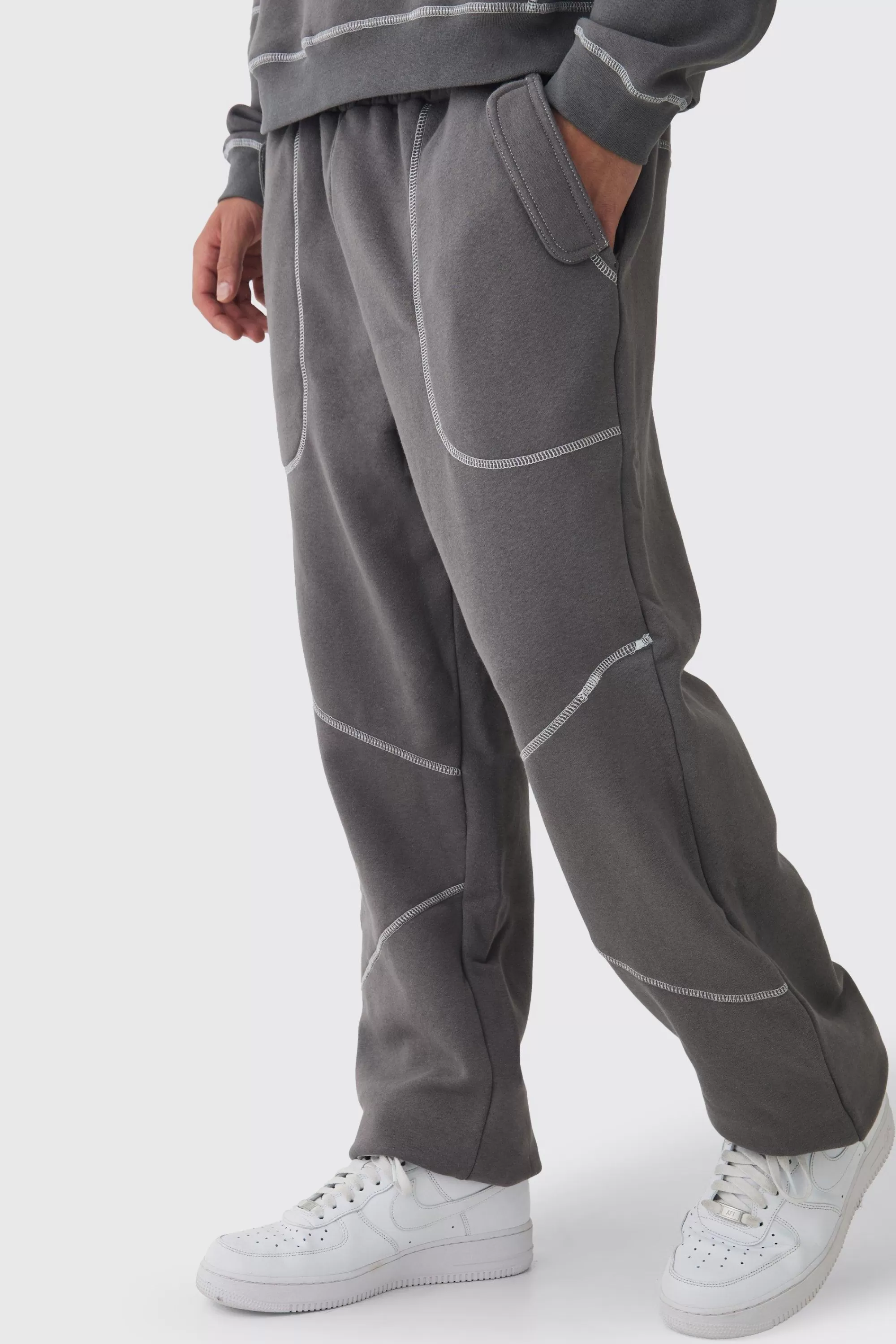 boohooMAN Oversized Contrast Stitch Seam Detail Jogger | UK