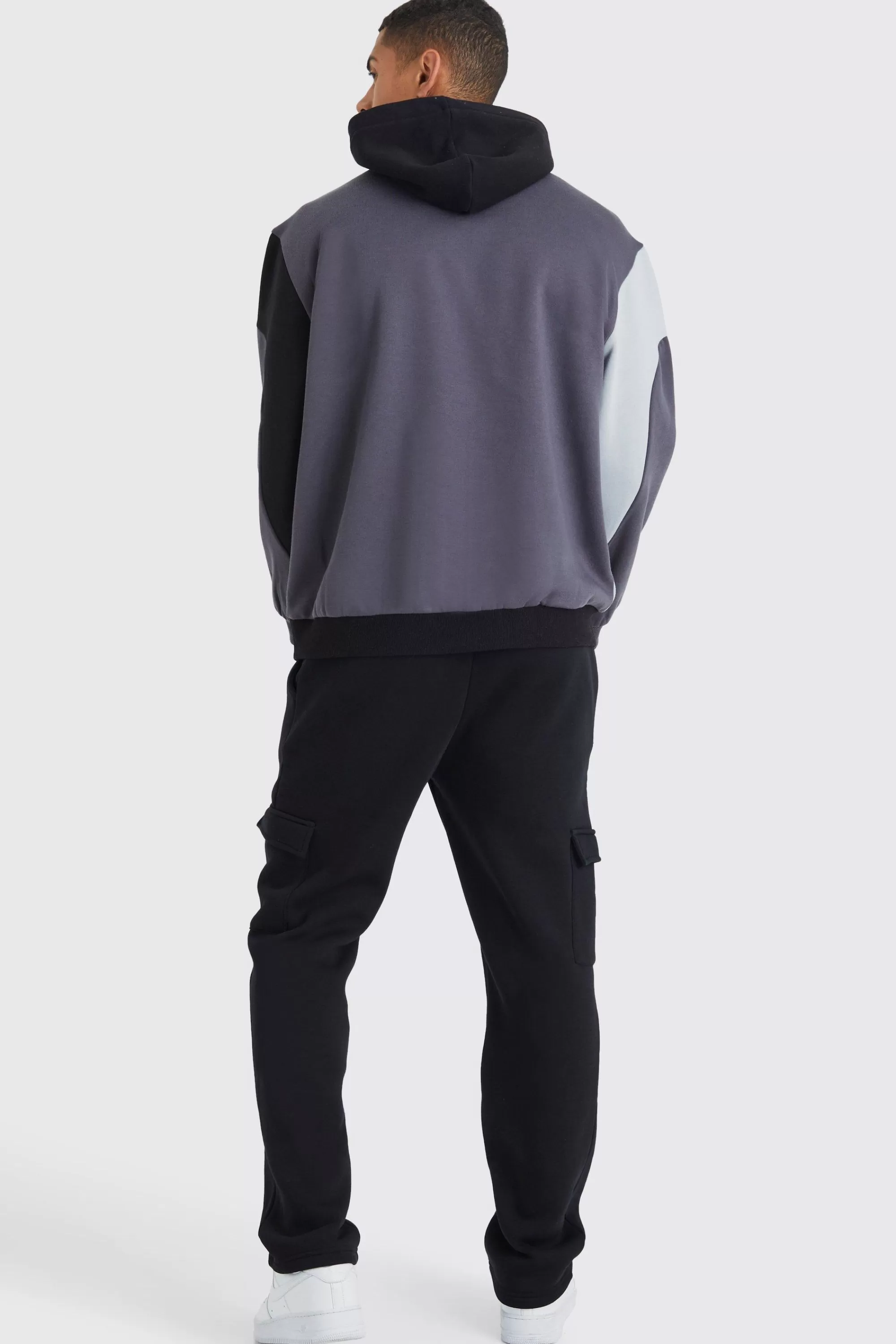 boohooMAN Oversized Curved Colour Block Hoodie | UK