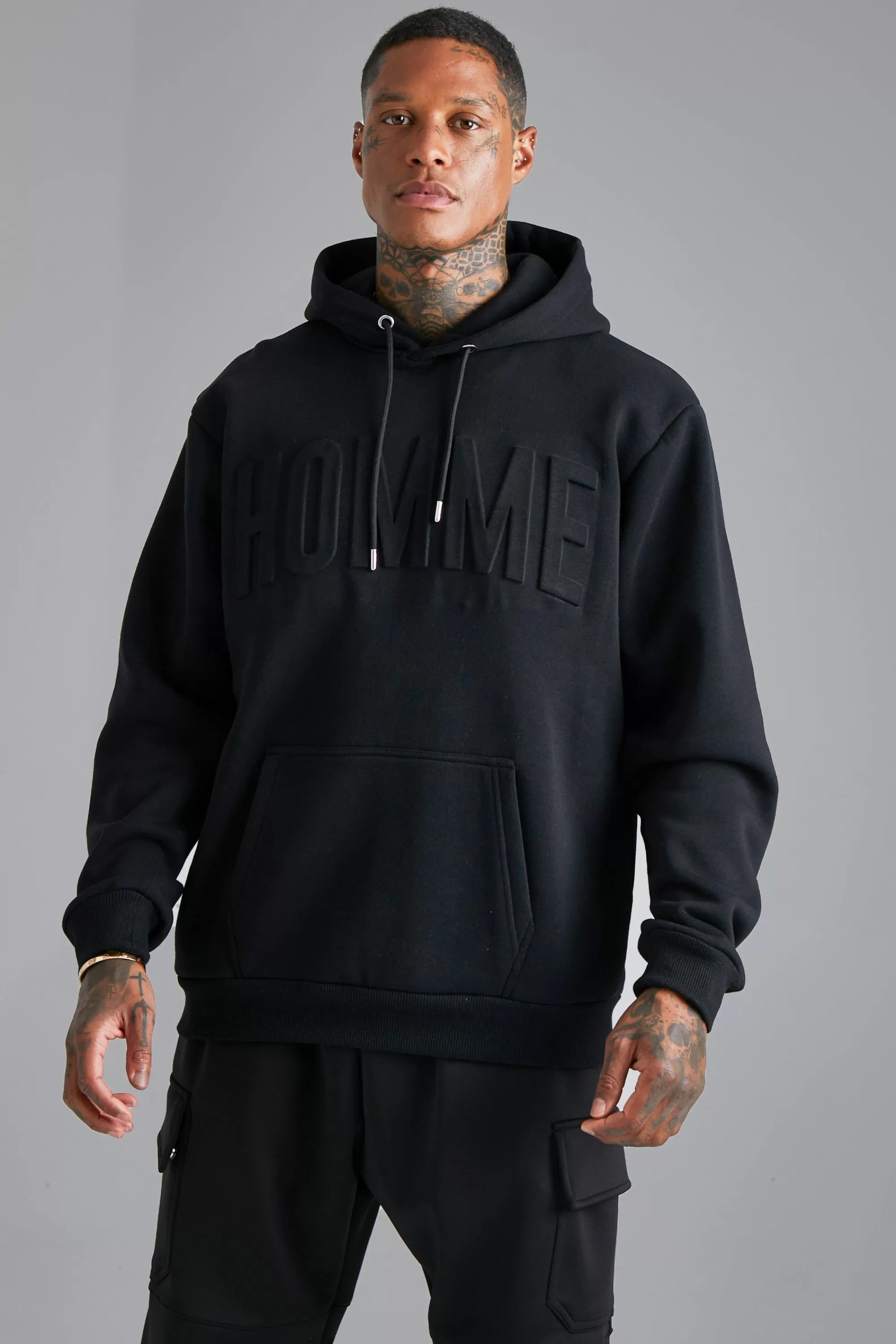 boohooMAN Oversized Debossed Homme Hoodie | UK