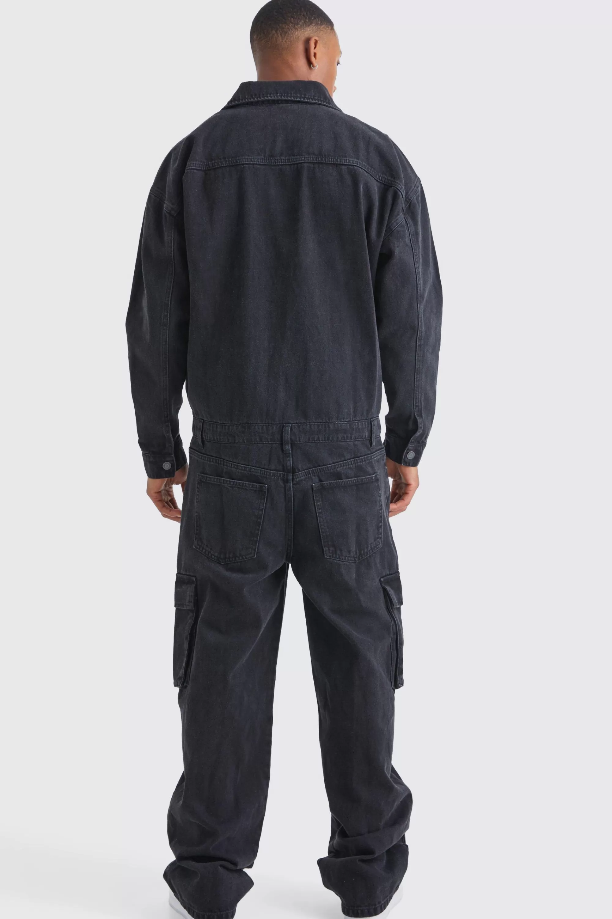 boohooMAN Oversized Denim Boilersuit | UK