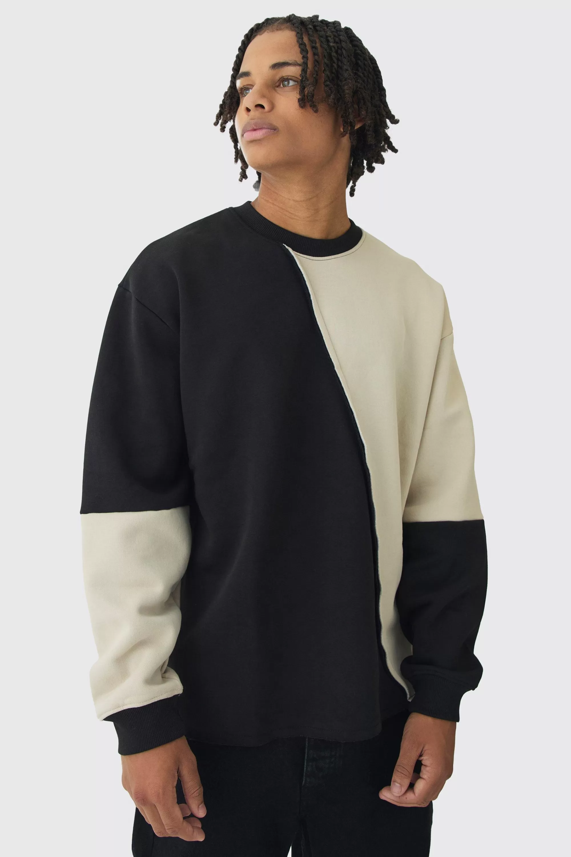 boohooMAN Oversized Diagonal Colourblock Sweatshirt | UK