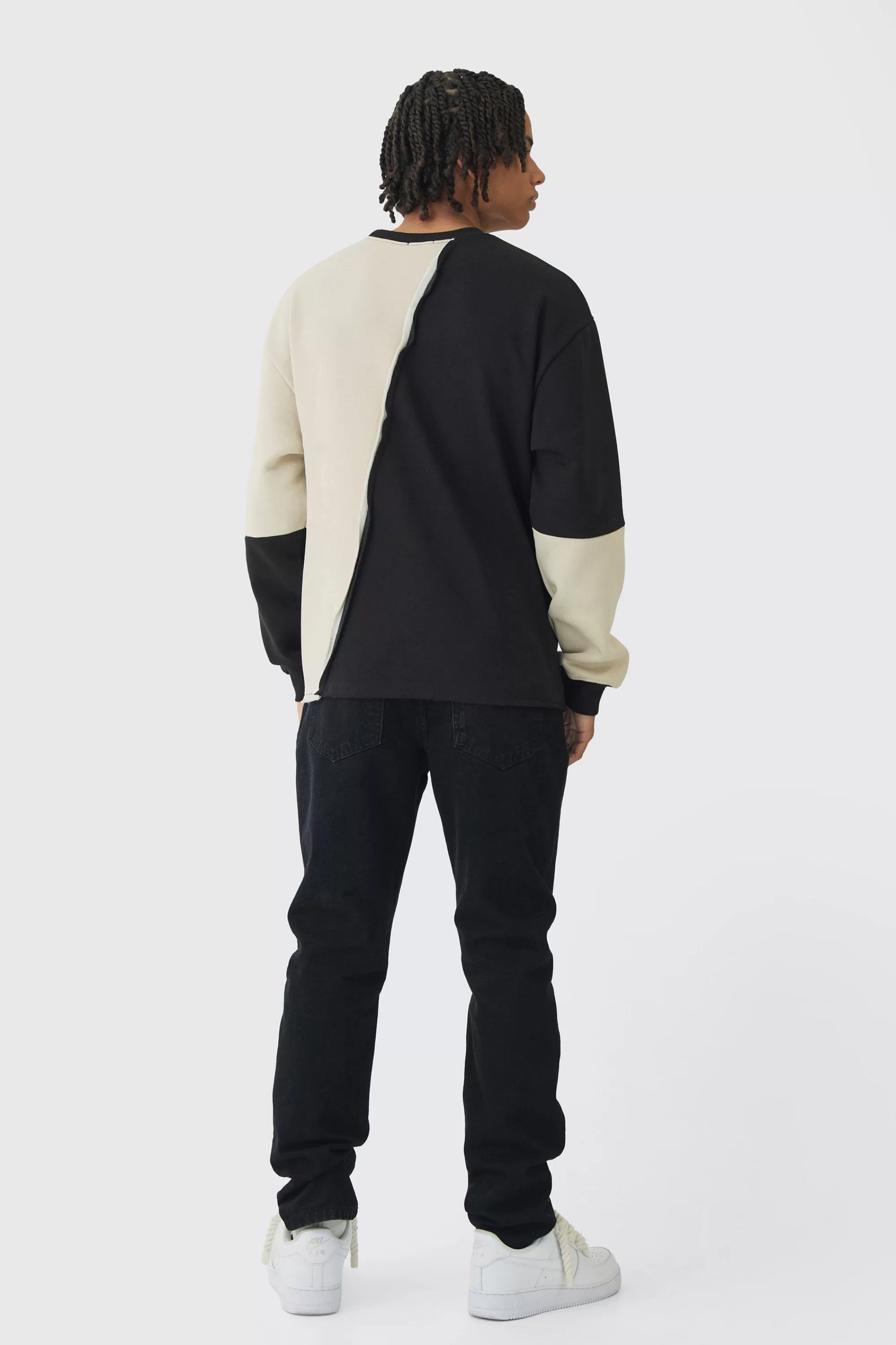 boohooMAN Oversized Diagonal Colourblock Sweatshirt | UK