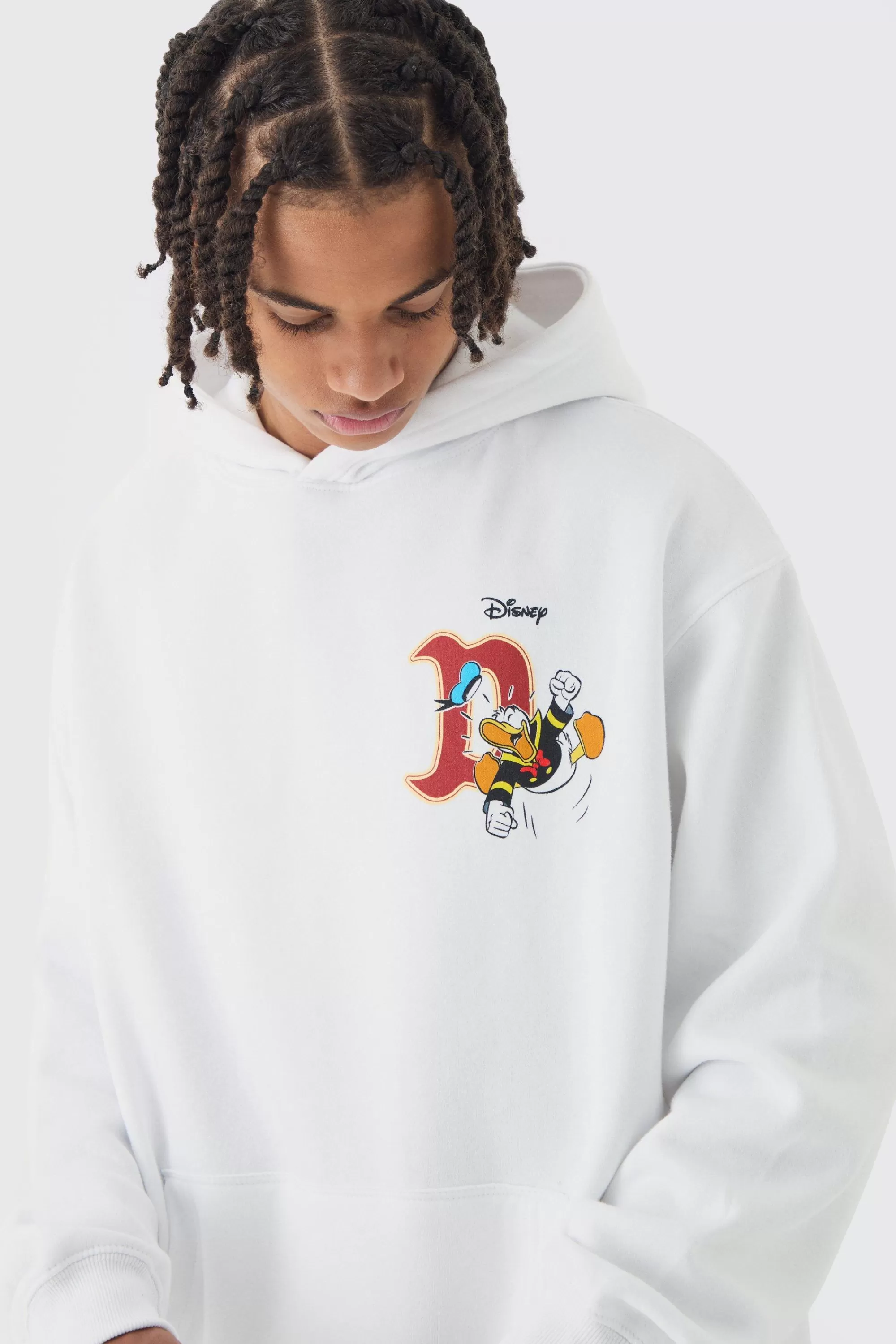 boohooMAN Oversized Disney Donald Duck License Print Hoodie | UK
