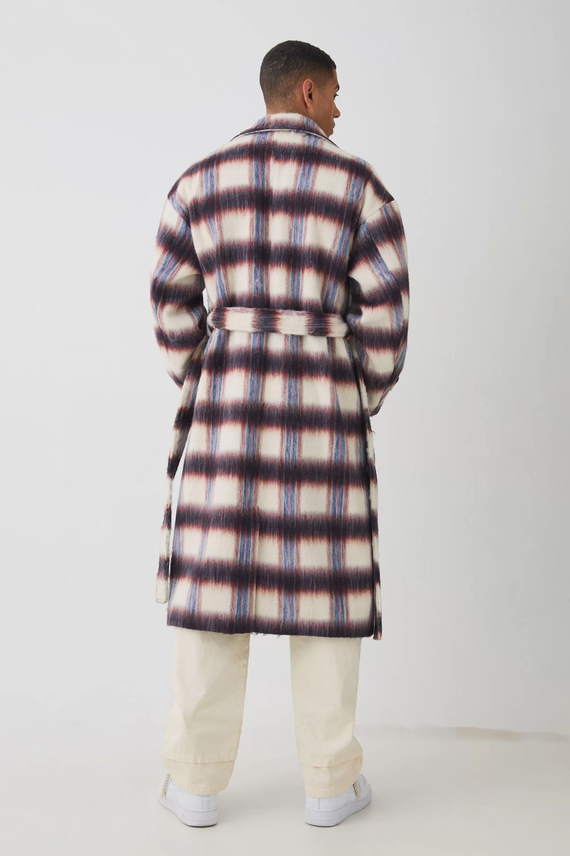 boohooMAN Oversized Double Breasted Brushed Check Overcoat In | UK