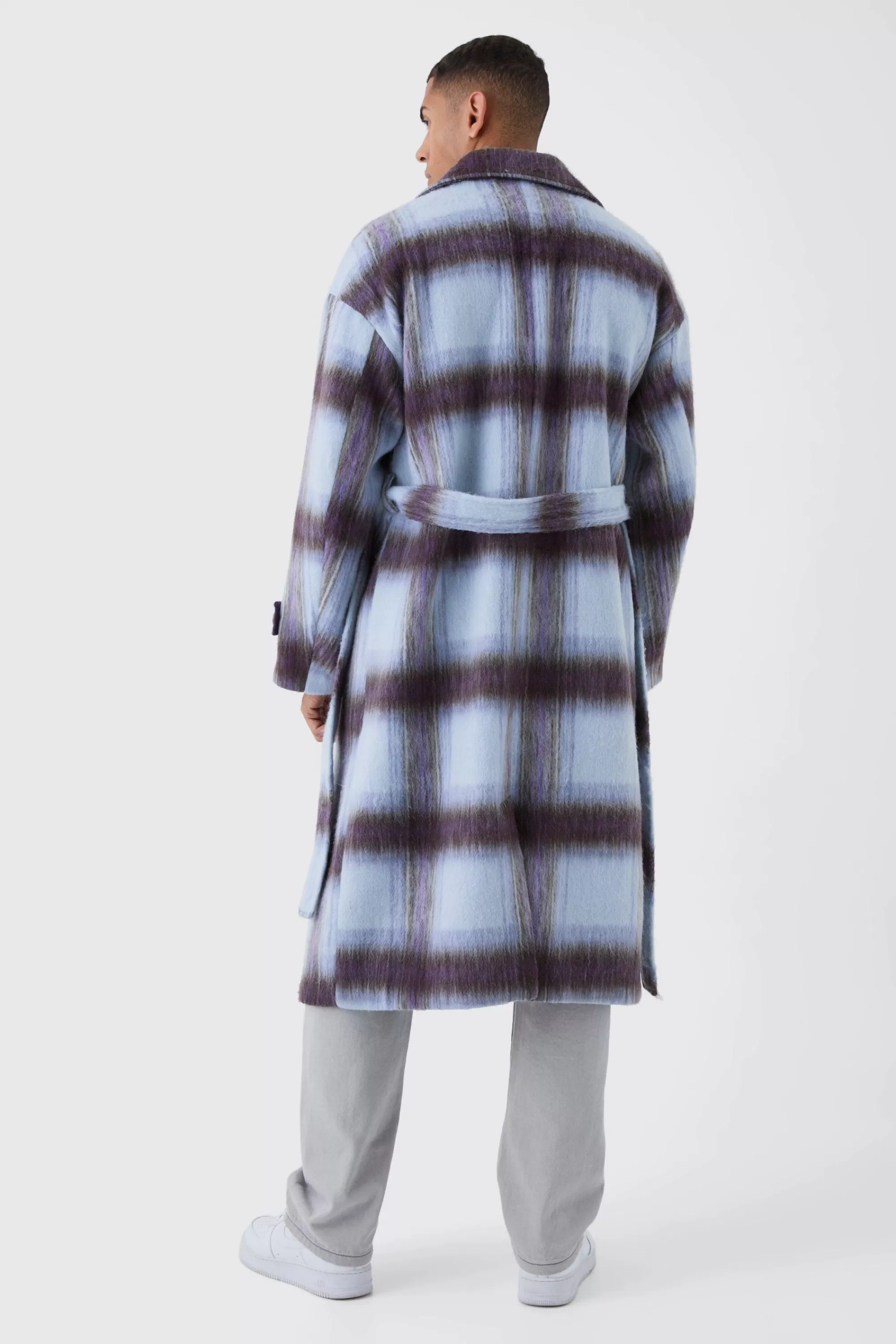 boohooMAN Oversized Double Breasted Brushed Check Overcoat In | UK