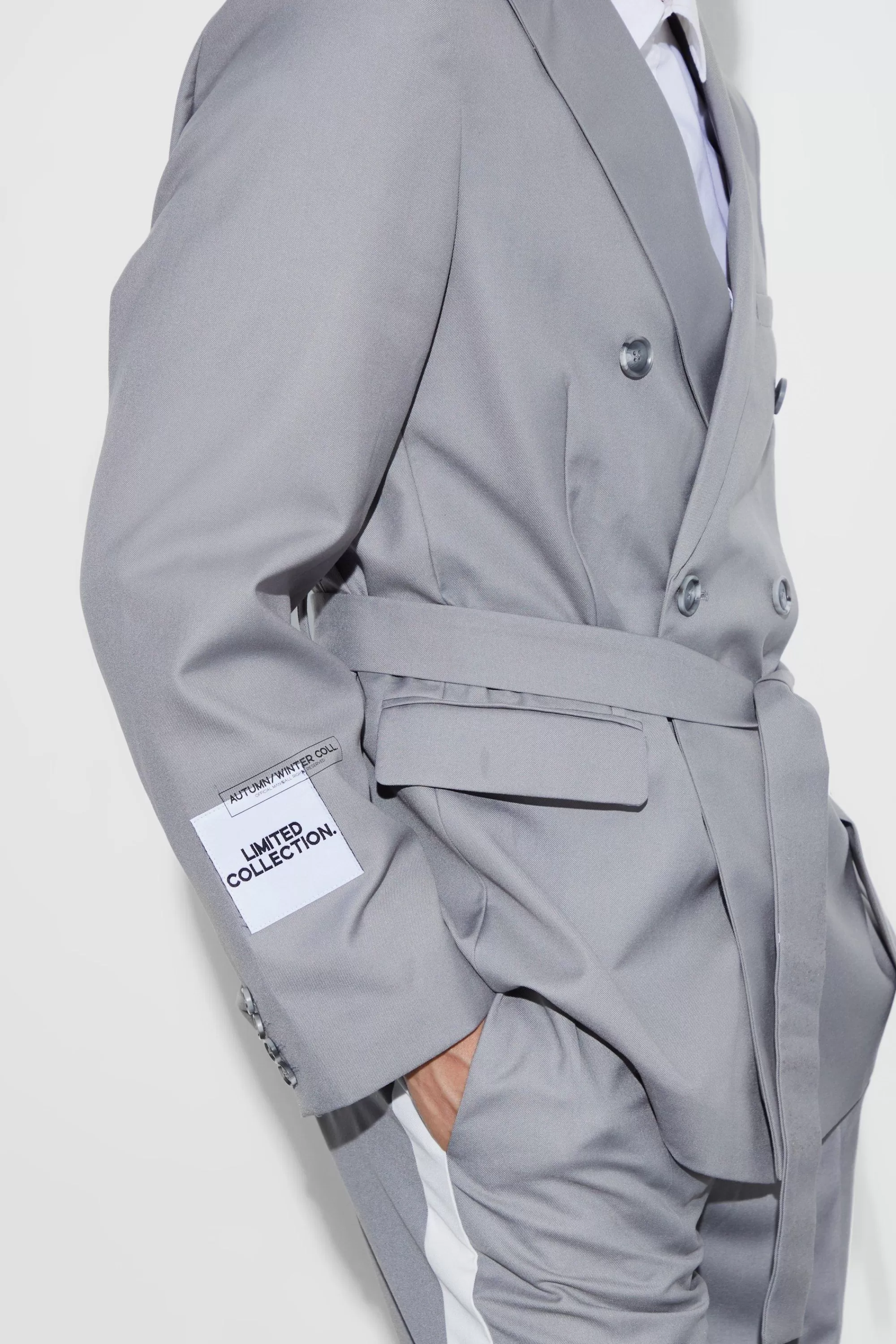boohooMAN Oversized Double Breasted Wrap Belted Blazer | UK