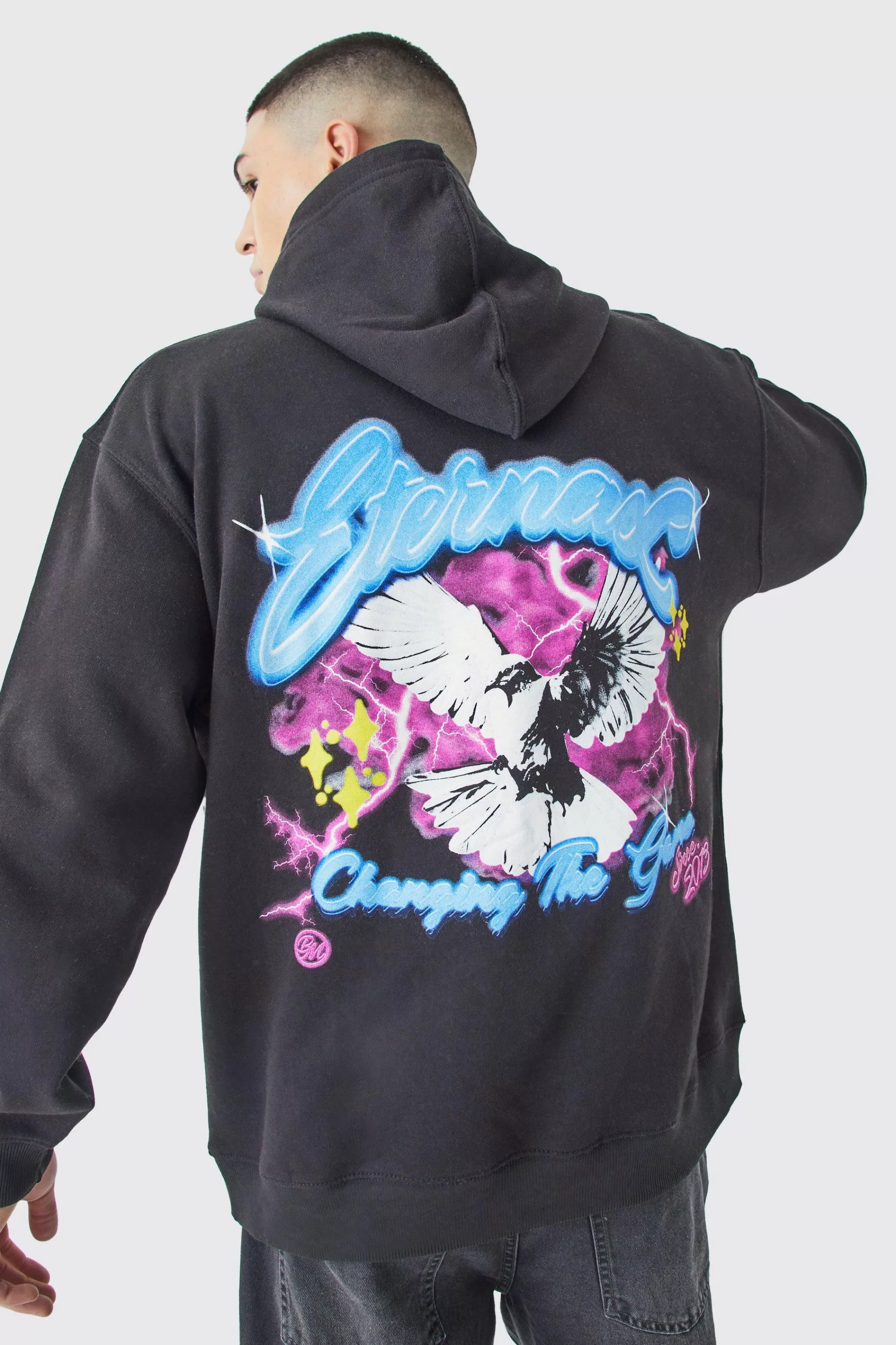 boohooMAN Oversized Dove Graphic Hoodie | UK