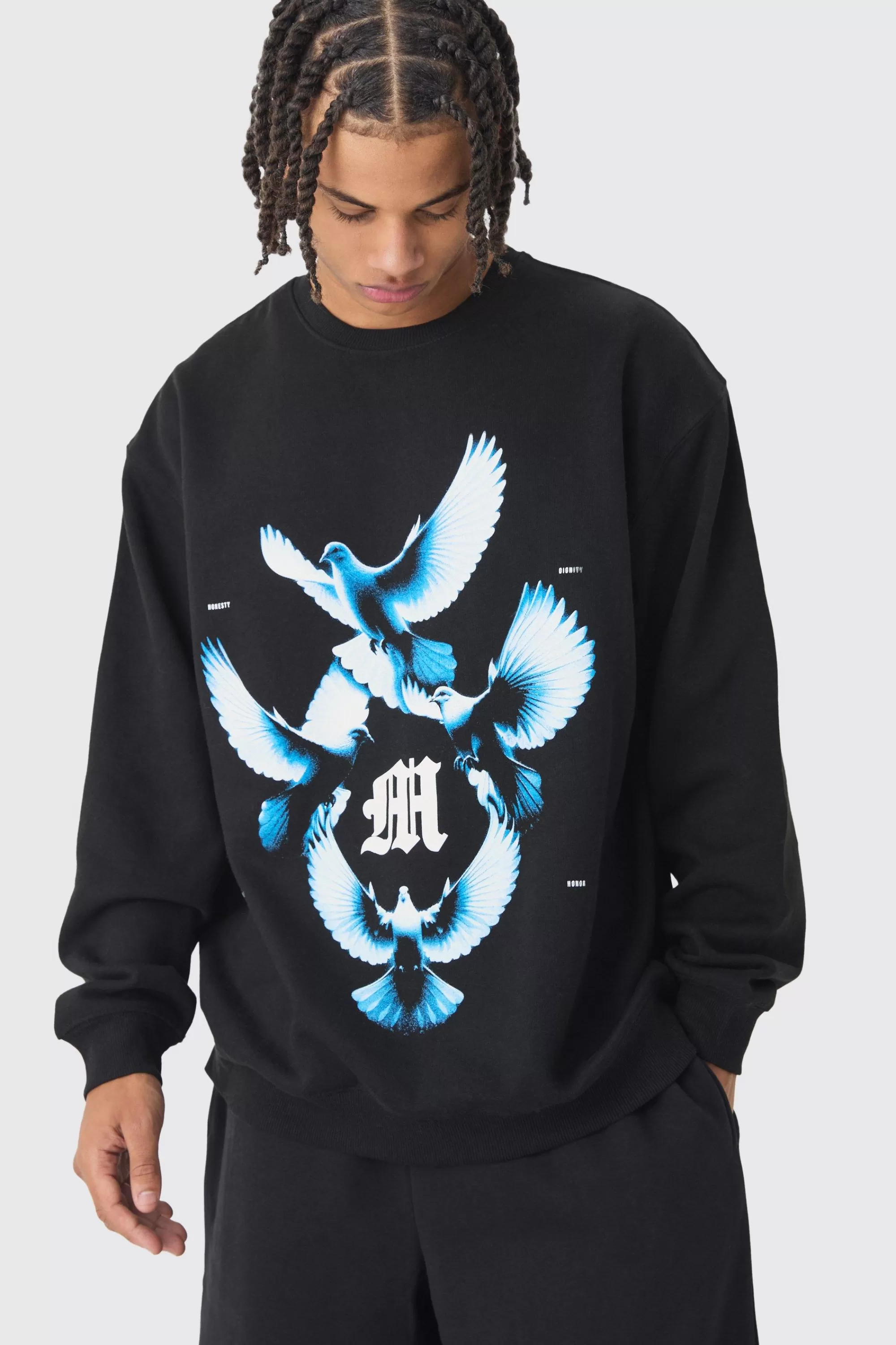 boohooMAN Oversized Dove Graphic Sweatshirt | UK