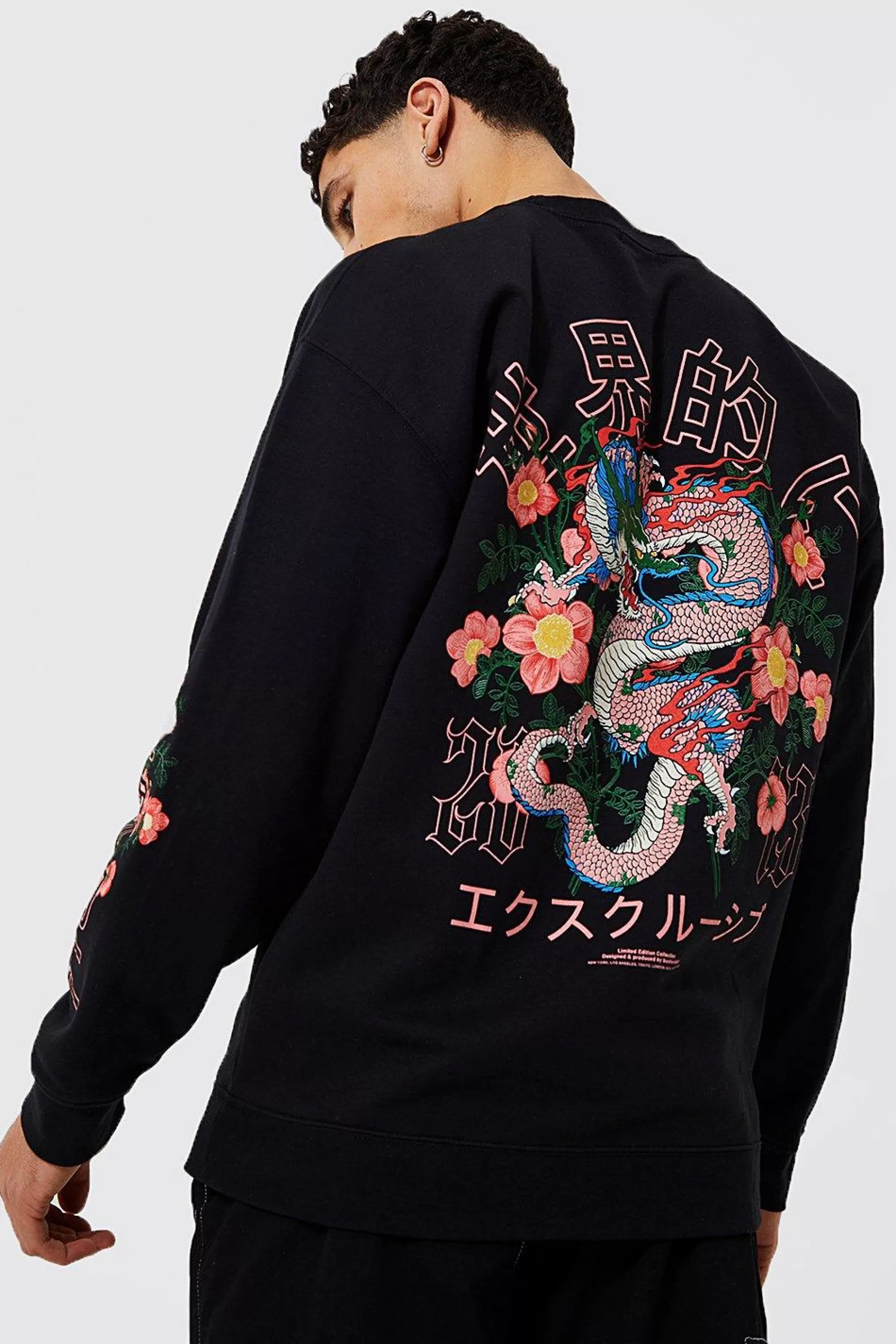 boohooMAN Oversized Dragon Floral Graphic Sweatshirt | UK