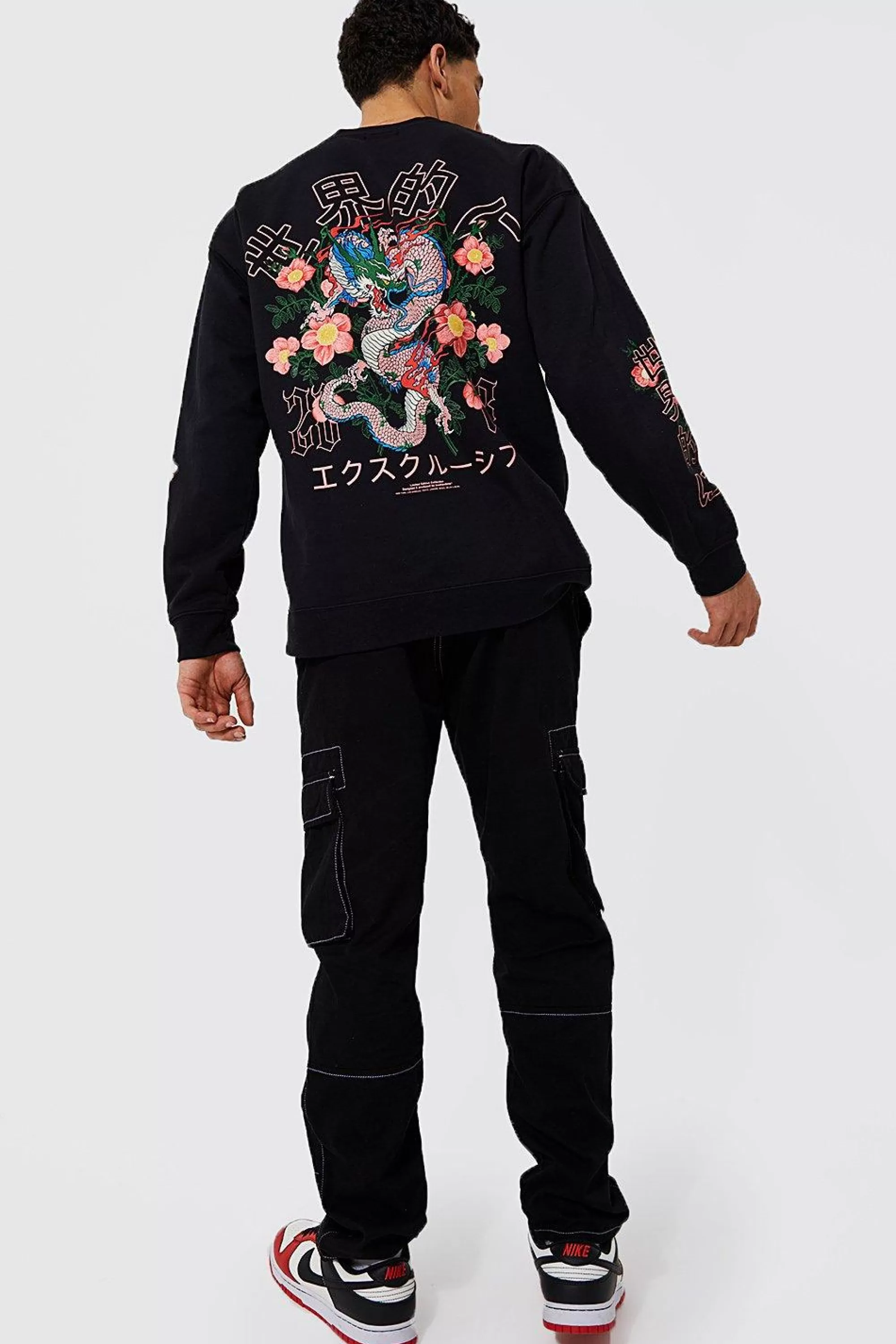 boohooMAN Oversized Dragon Floral Graphic Sweatshirt | UK