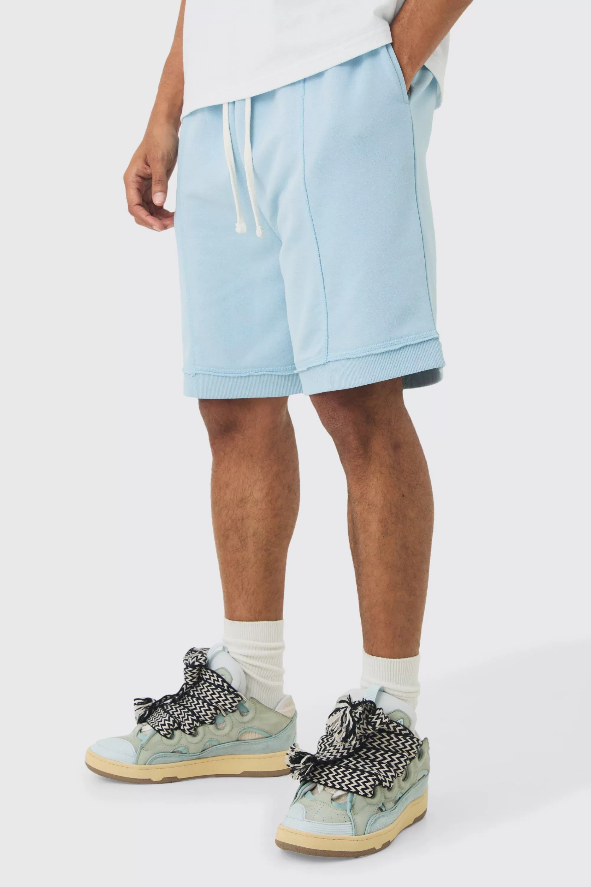 boohooMAN Oversized Drop Crotch Rib Hem Loopback Short | UK
