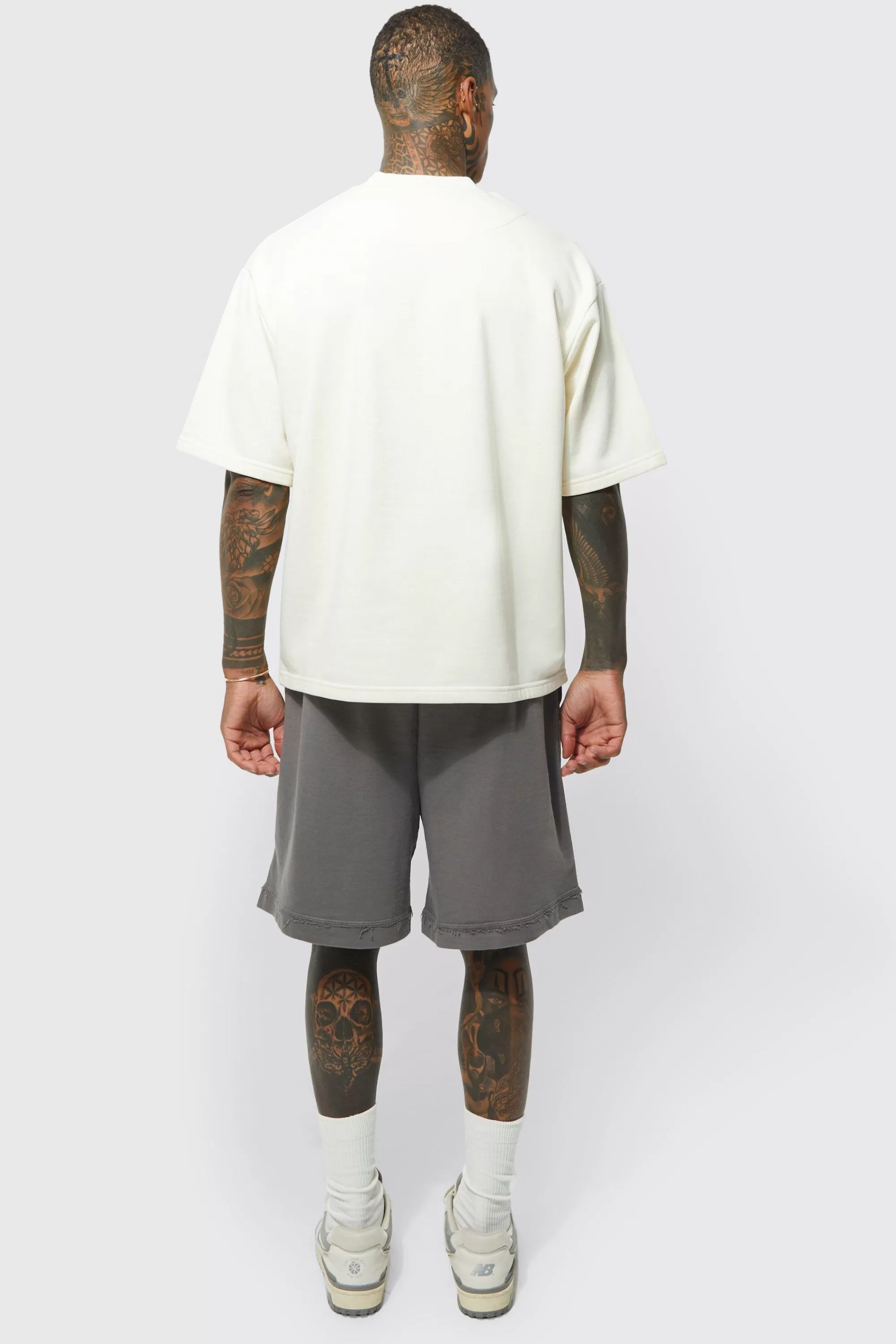boohooMAN Oversized Drop Crotch Rib Hem Loopback Short | UK