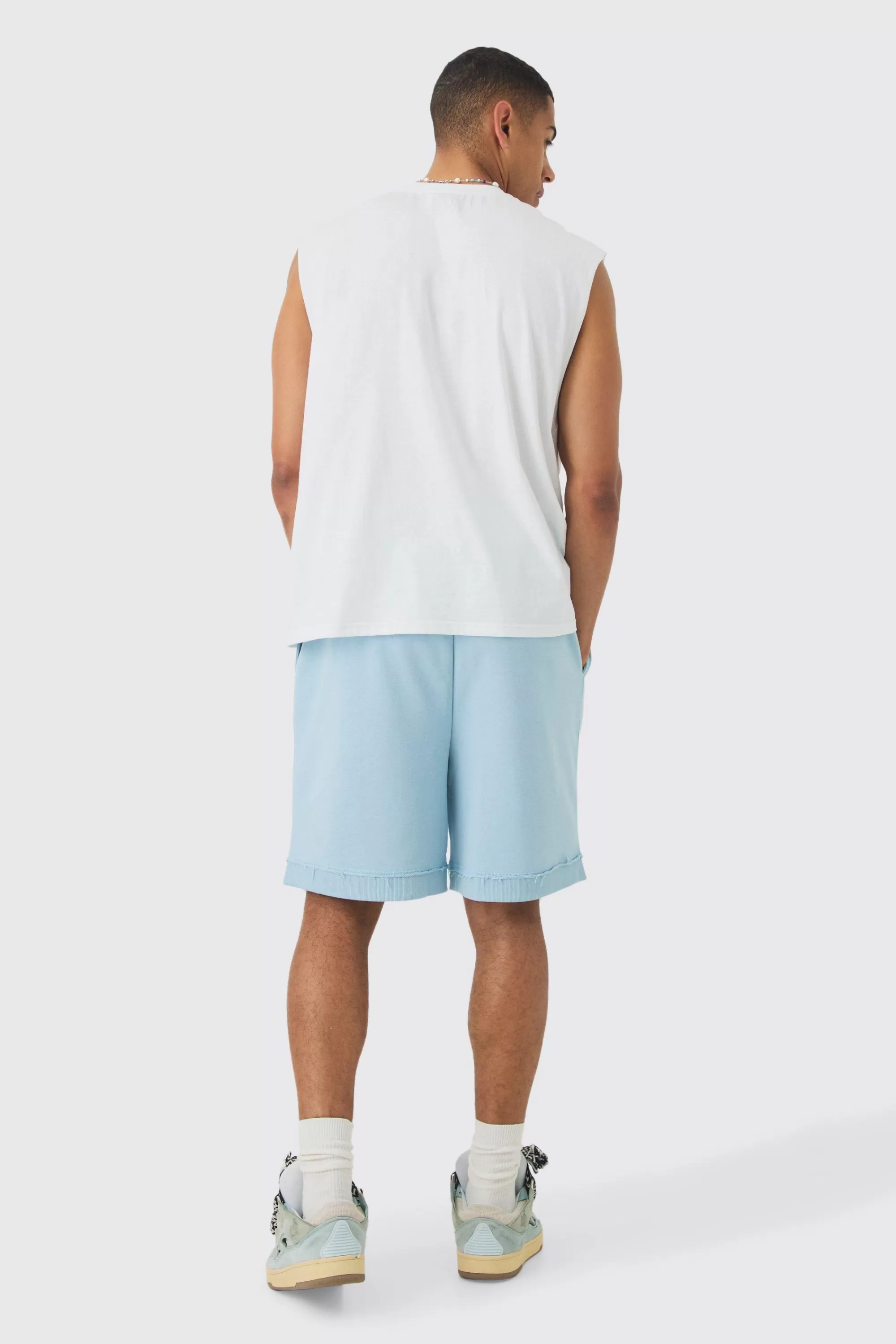 boohooMAN Oversized Drop Crotch Rib Hem Loopback Short | UK