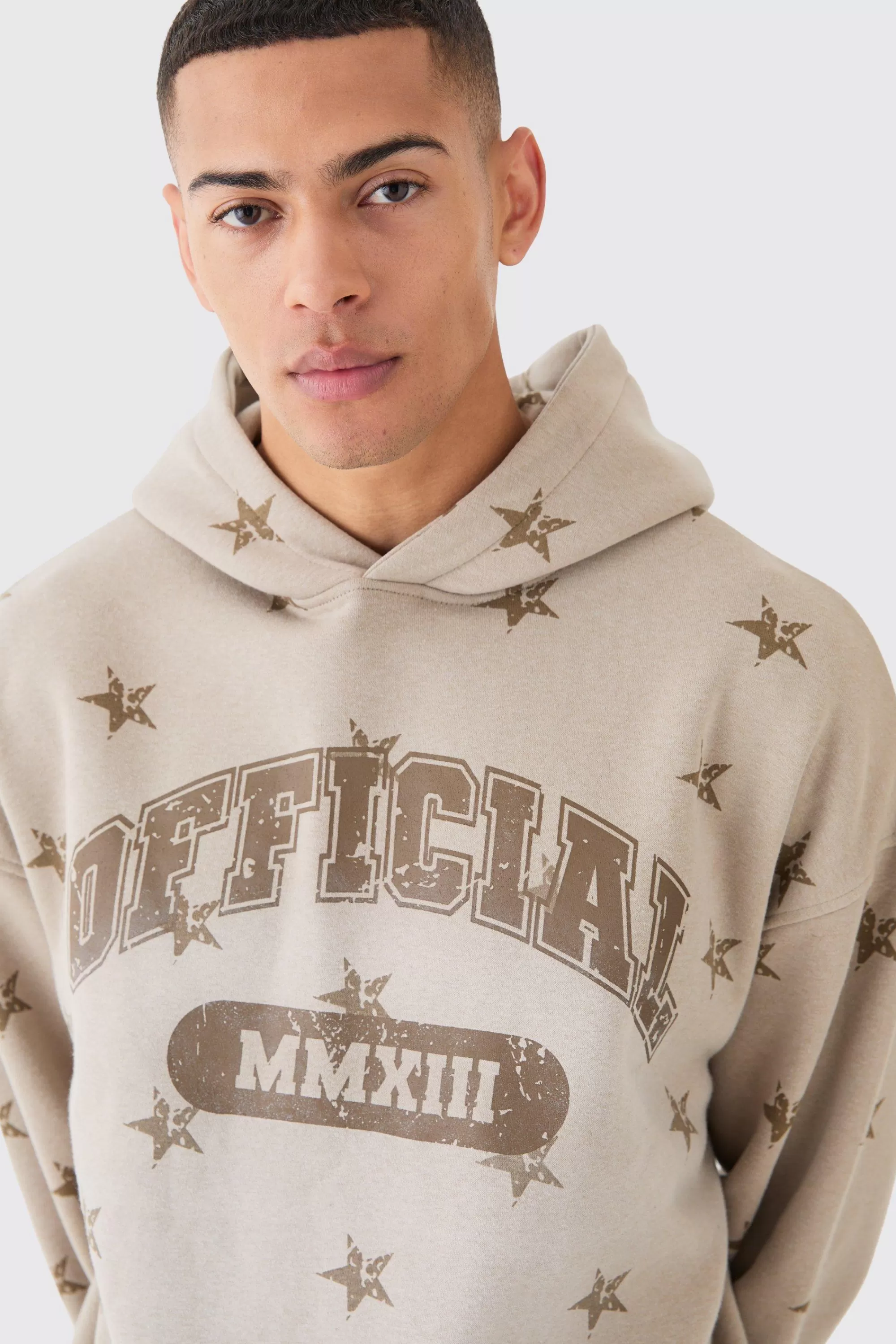 boohooMAN Oversized Drop Shoulder Washed Star Official Hoodie | UK