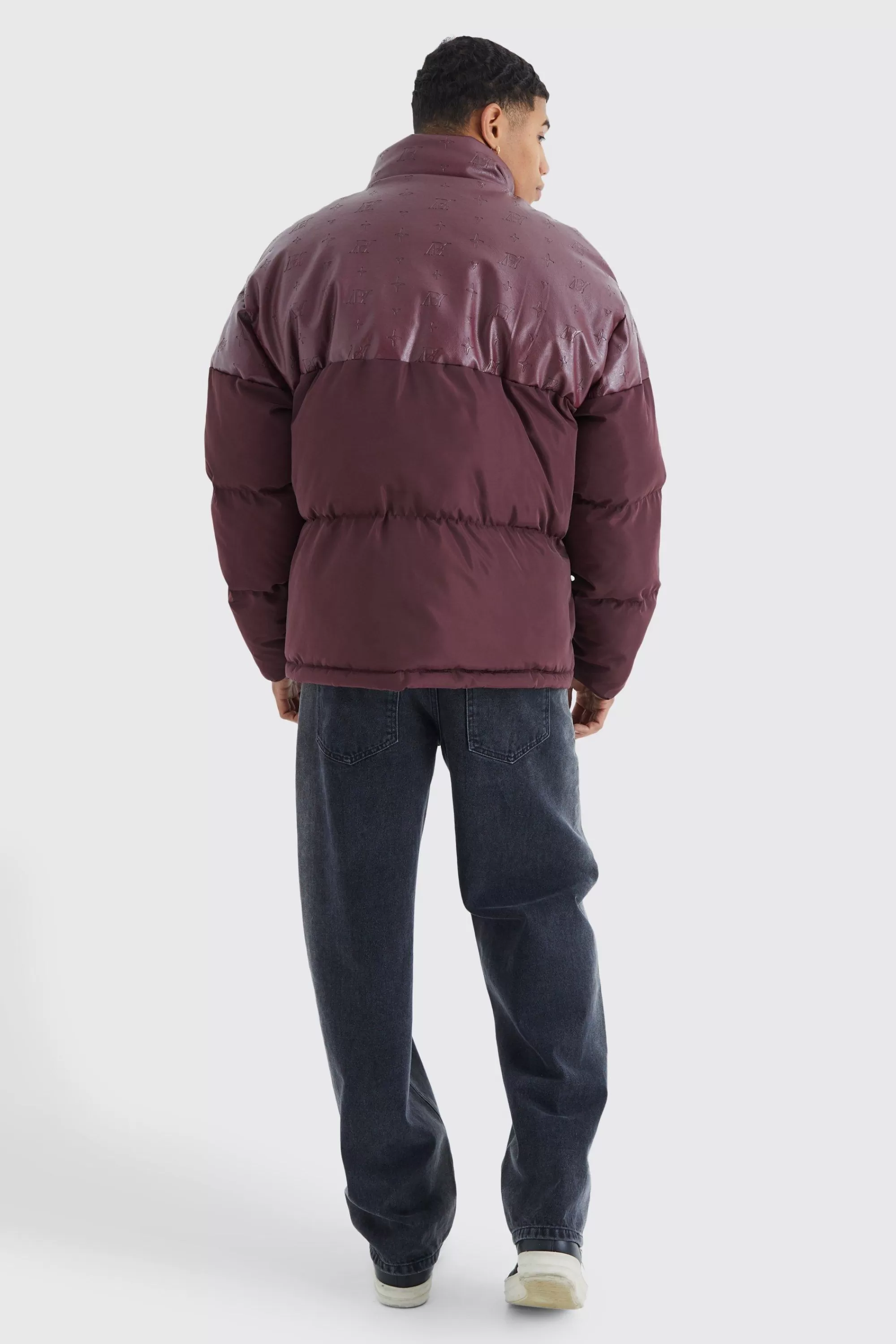 boohooMAN Oversized Embossed Pu & Nylon Puffer | UK