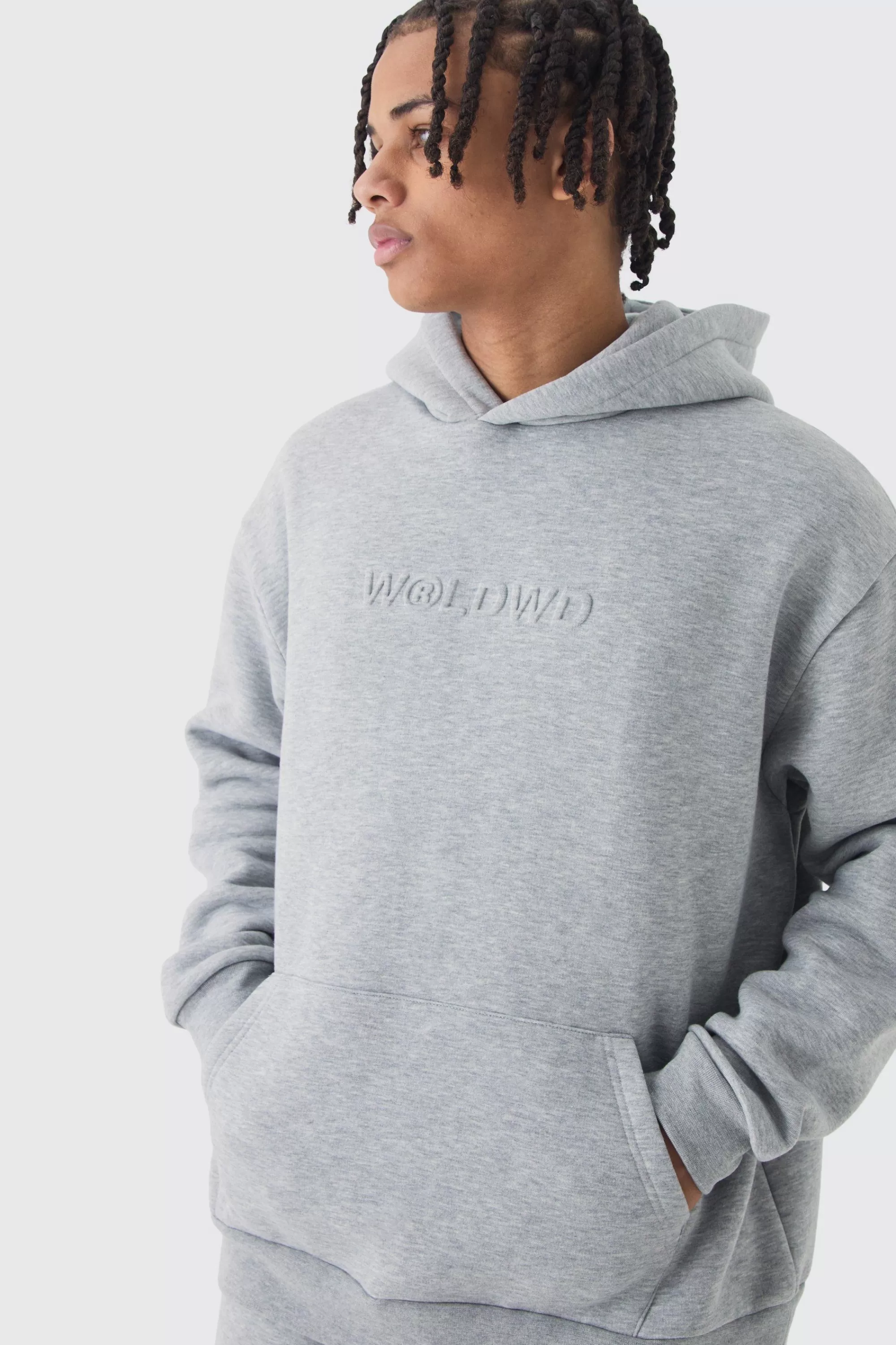 boohooMAN Oversized Embossed Worldwide Hoodie | UK