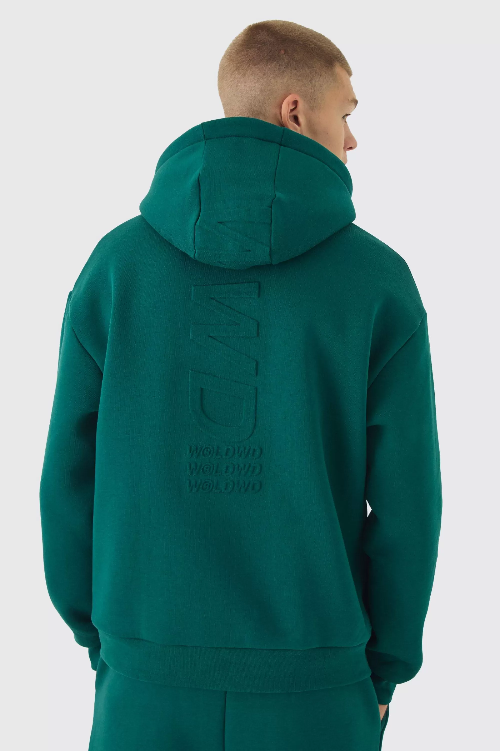 boohooMAN Oversized Embossed Worldwide Hoodie | UK