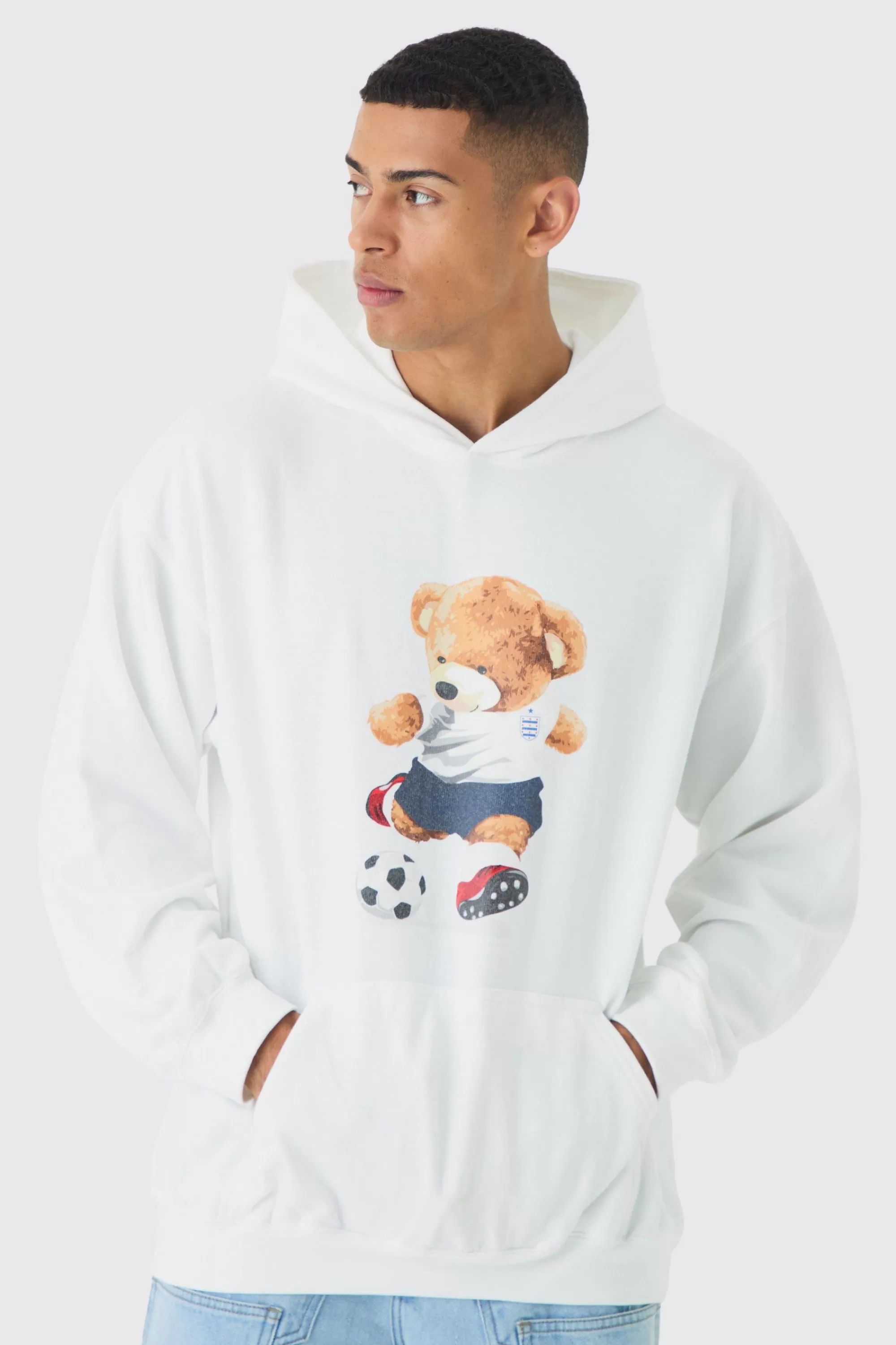 boohooMAN Oversized England Teddy Bear Hoodie | UK
