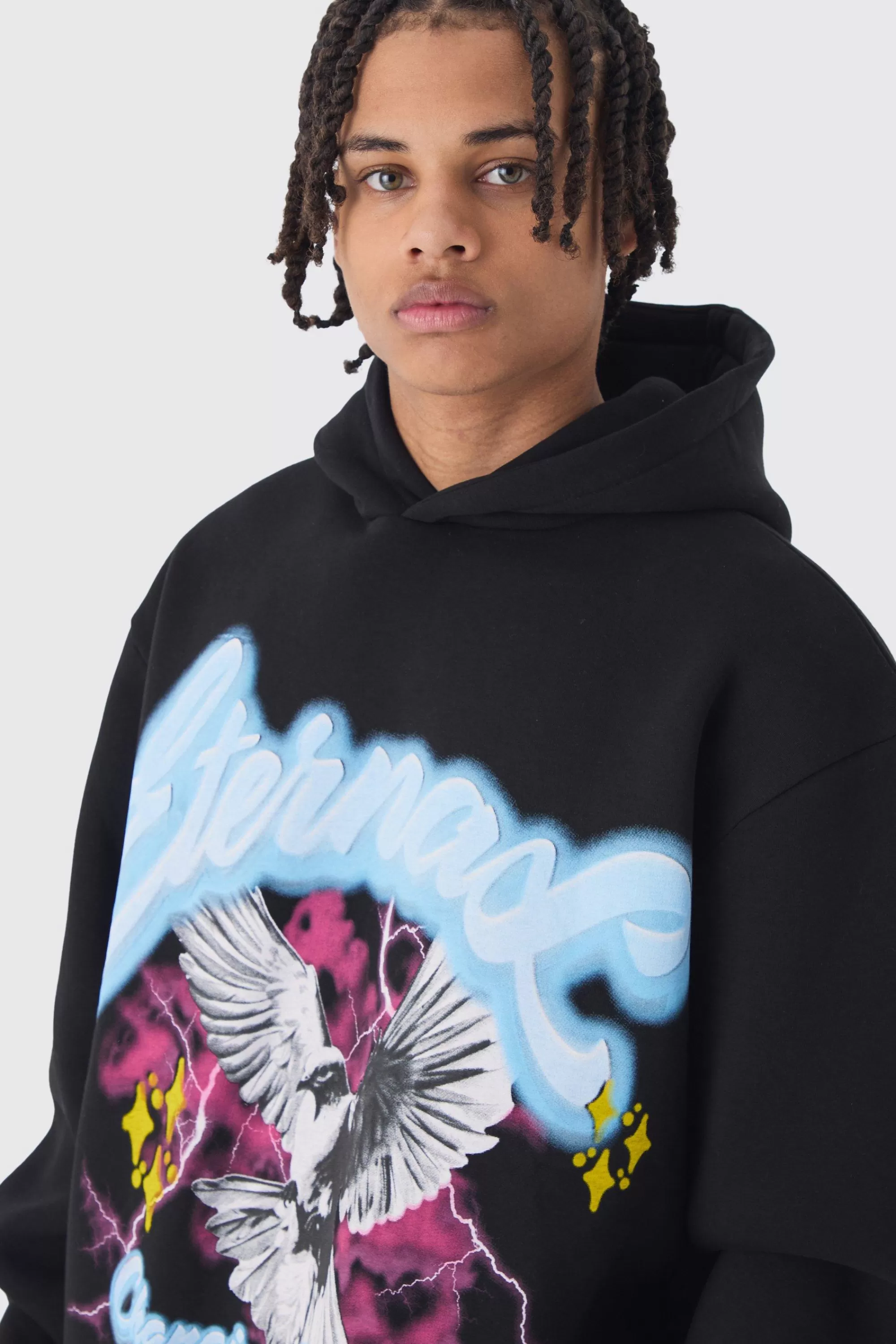 boohooMAN Oversized Eternal Dove Large Scale Graphic Hoodie | UK
