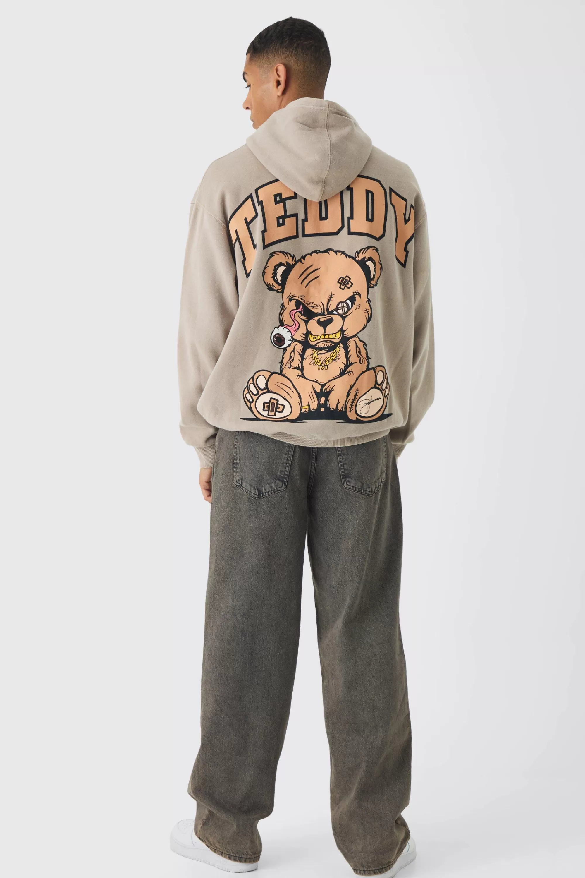 boohooMAN Oversized Evil Teddy Large Scale Print Hoodie | UK