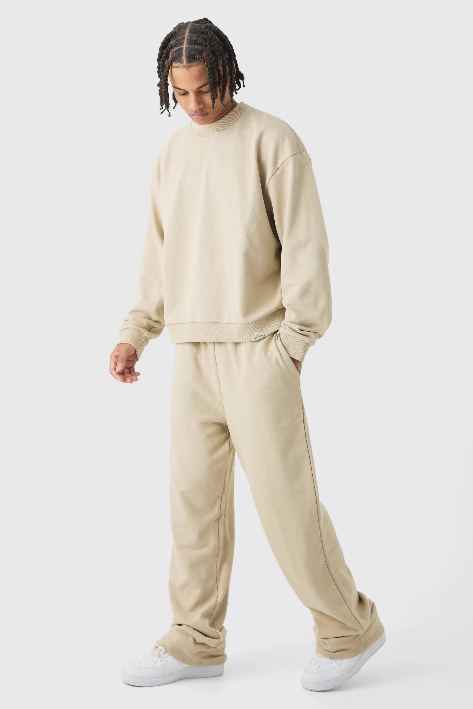 boohooMAN Oversized Extended Neck Boxy Heavy Sweatshirt Relaxed Tracksuit | UK