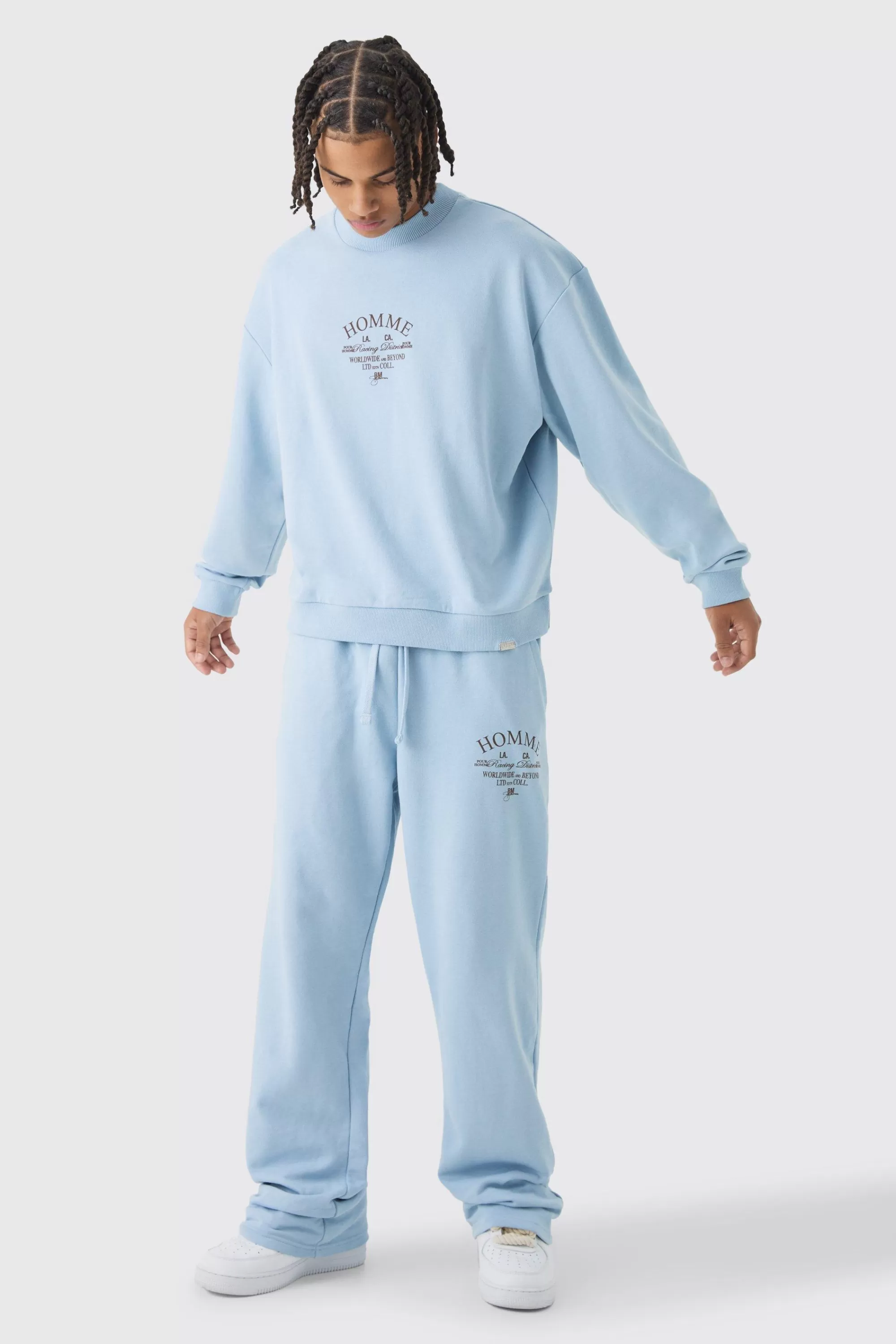 boohooMAN Oversized Extended Neck Boxy Heavy Sweatshirt Relaxed Tracksuit | UK