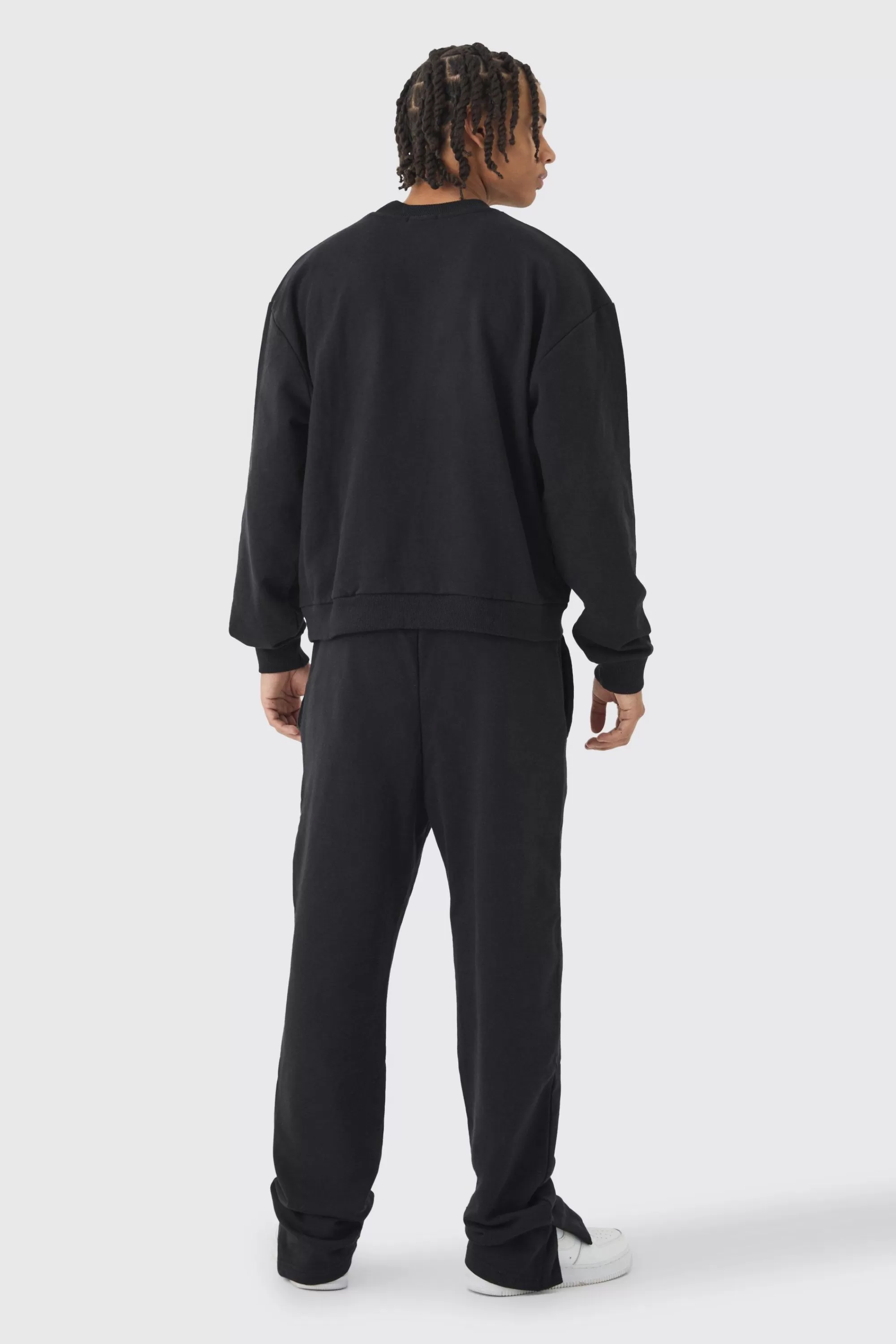 boohooMAN Oversized Extended Neck Boxy Heavy Sweatshirt Split Hem Tracksuit | UK