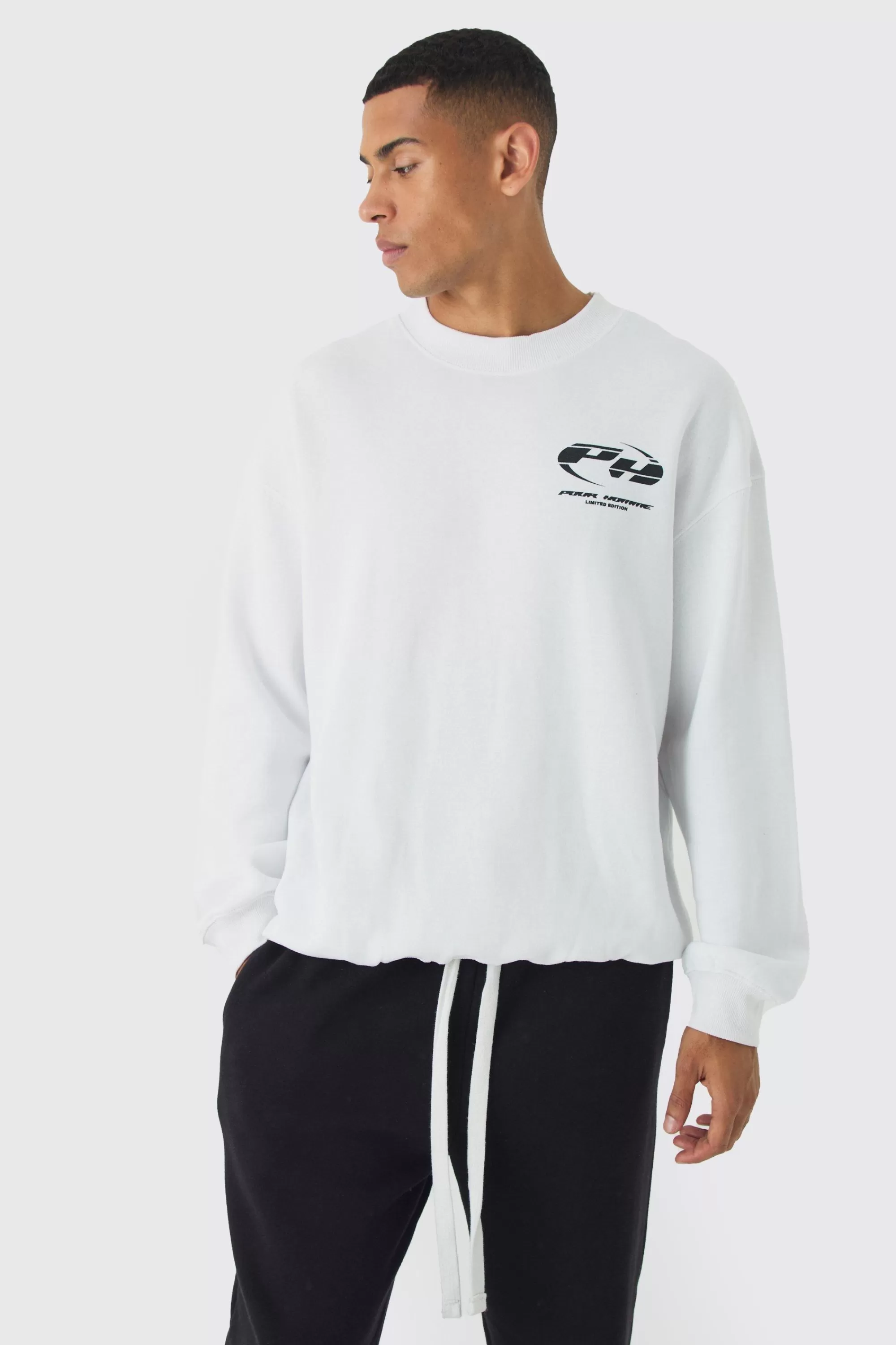 boohooMAN Oversized Extended Neck Floral Printed Sweatshirt | UK