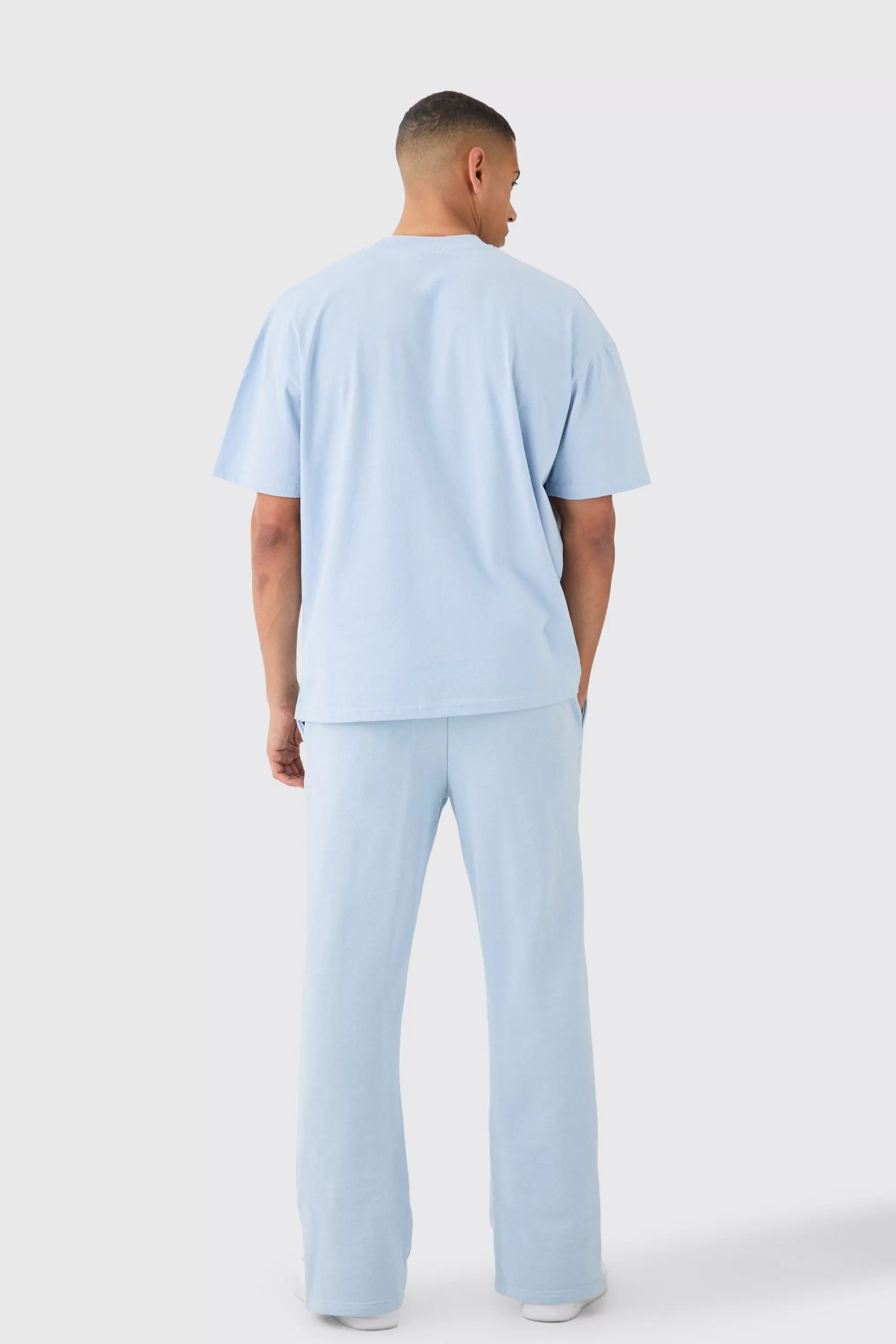 boohooMAN Oversized Extended Neck Heavy T-Shirt And Jogger Set | UK