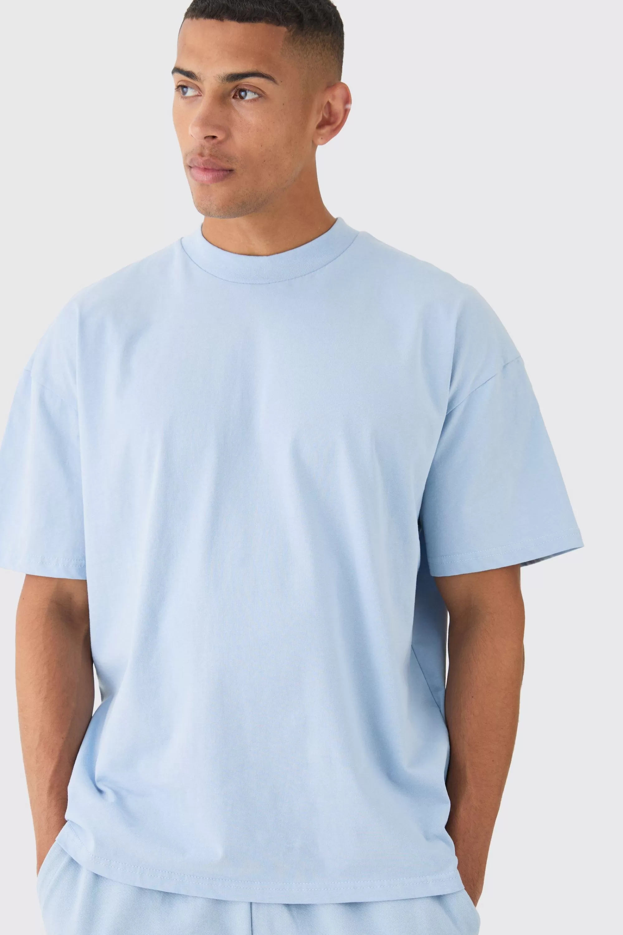 boohooMAN Oversized Extended Neck Heavy T-Shirt And Jogger Set | UK