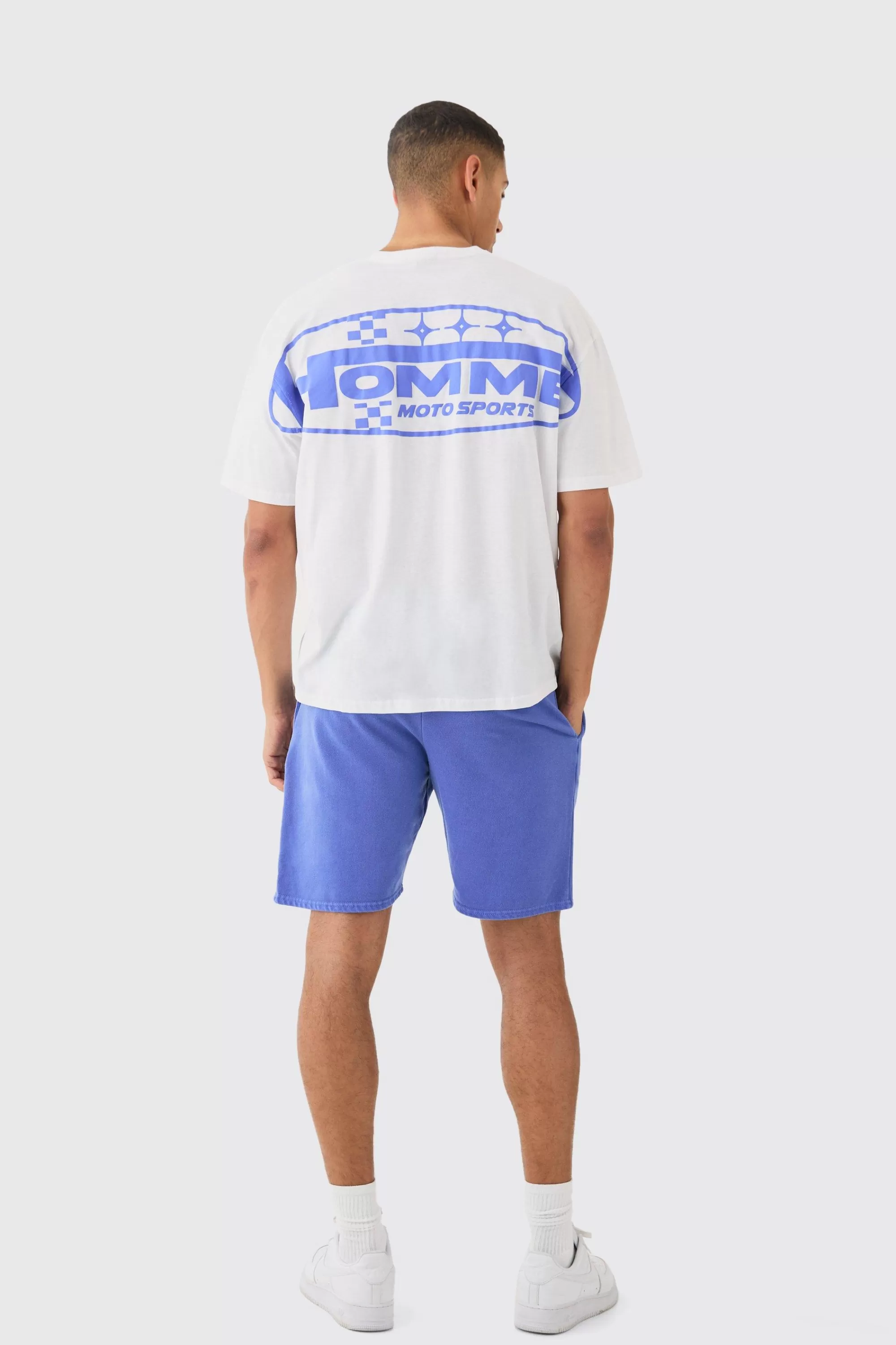 boohooMAN Oversized Extended Neck Homme Moto Large Graphic Shorts Set | UK