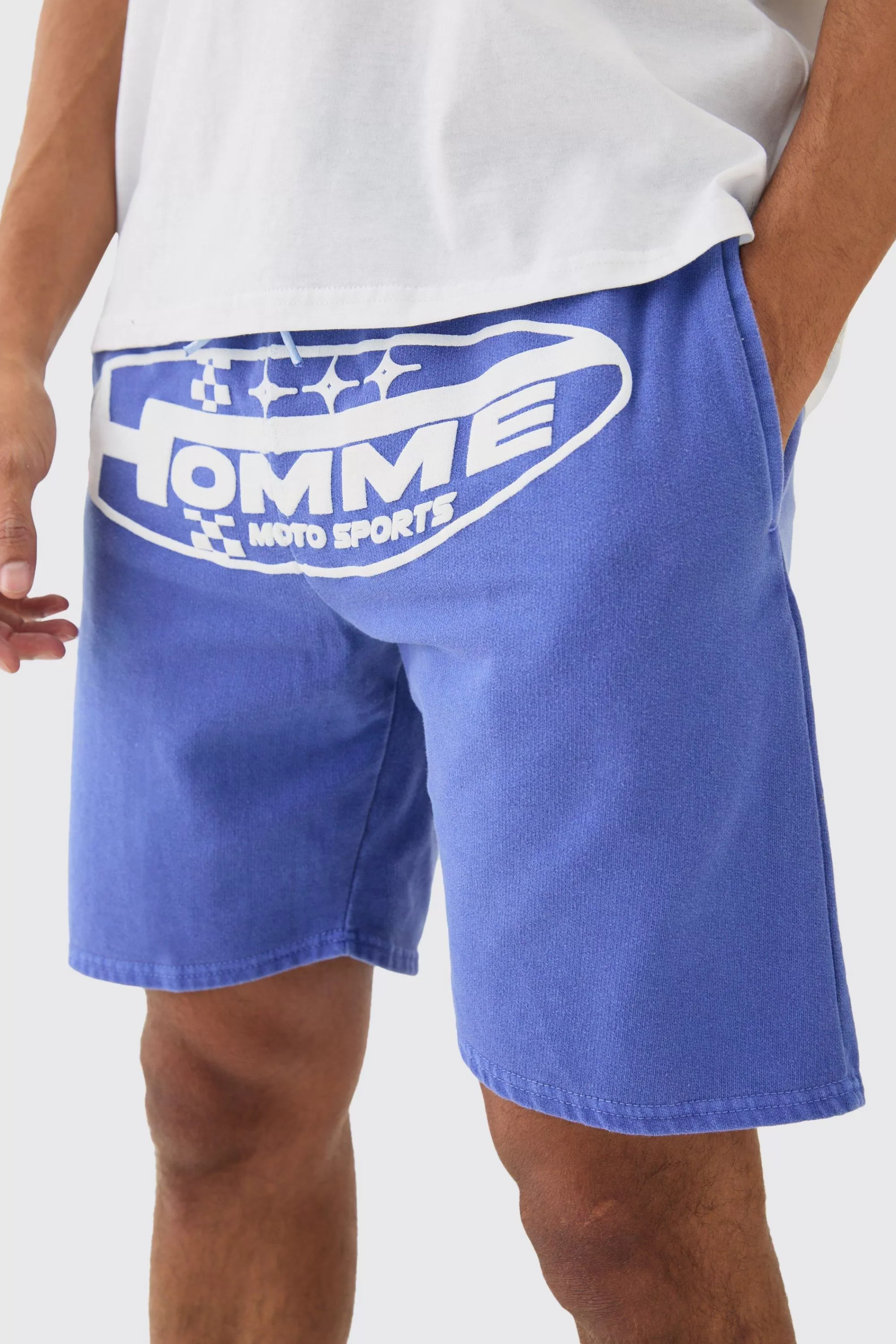 boohooMAN Oversized Extended Neck Homme Moto Large Graphic Shorts Set | UK