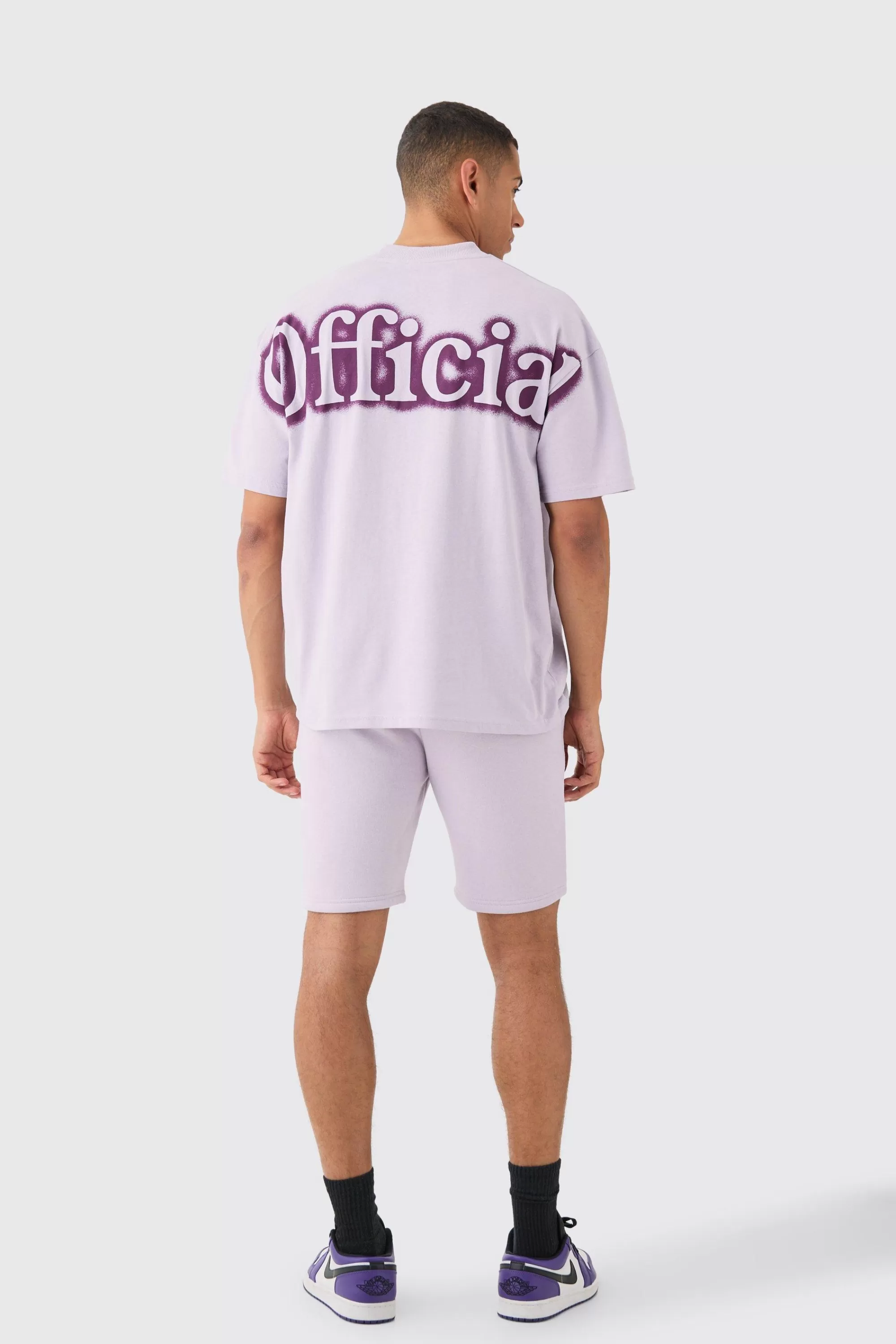 boohooMAN Oversized Extended Neck Official Spray Graffiti T-shirt And Shorts Set | UK
